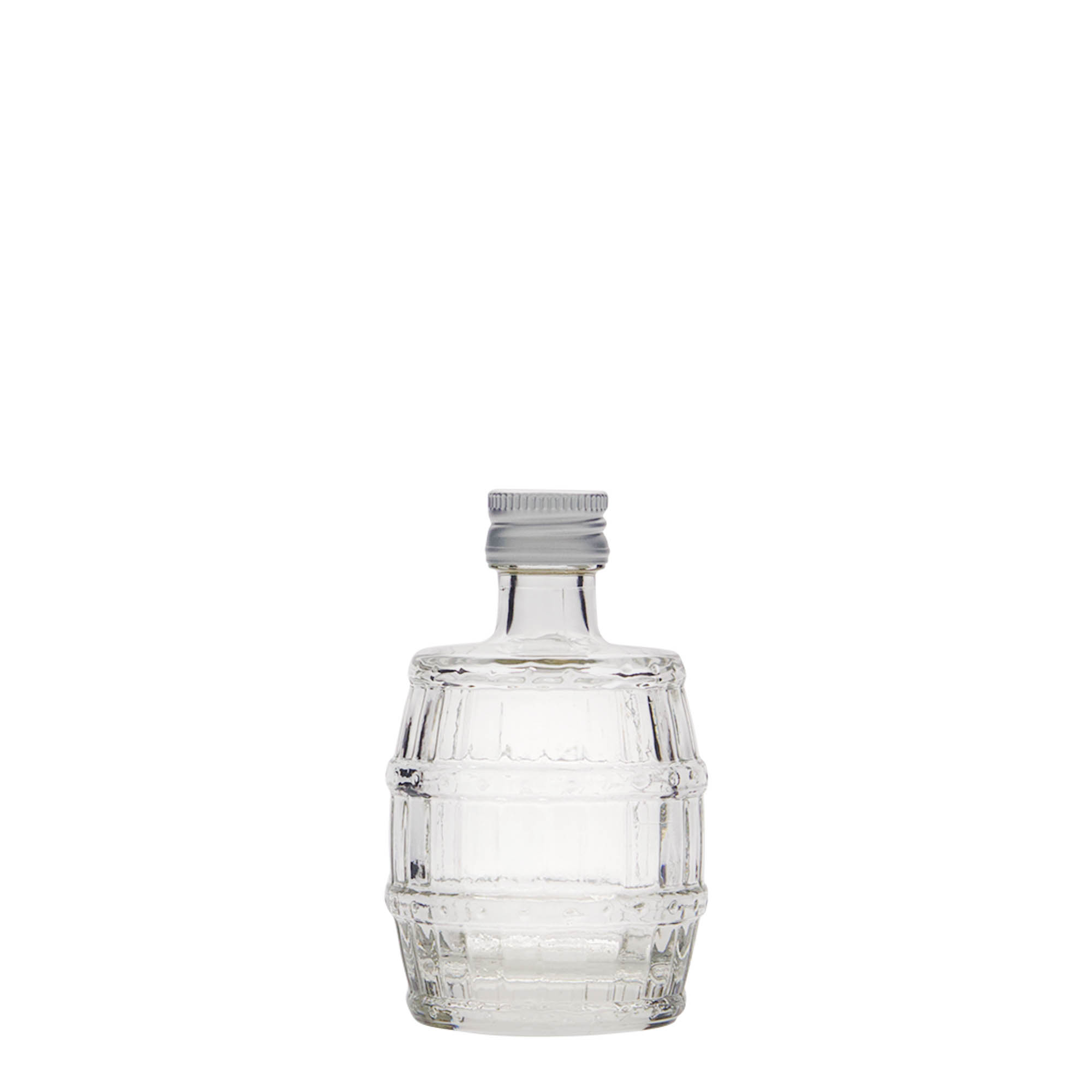 Flacon en verre 50 ml « tonneau », ouverture : PP 18 Flacon en verre 50 ml « tonneau », ouverture : PP 18