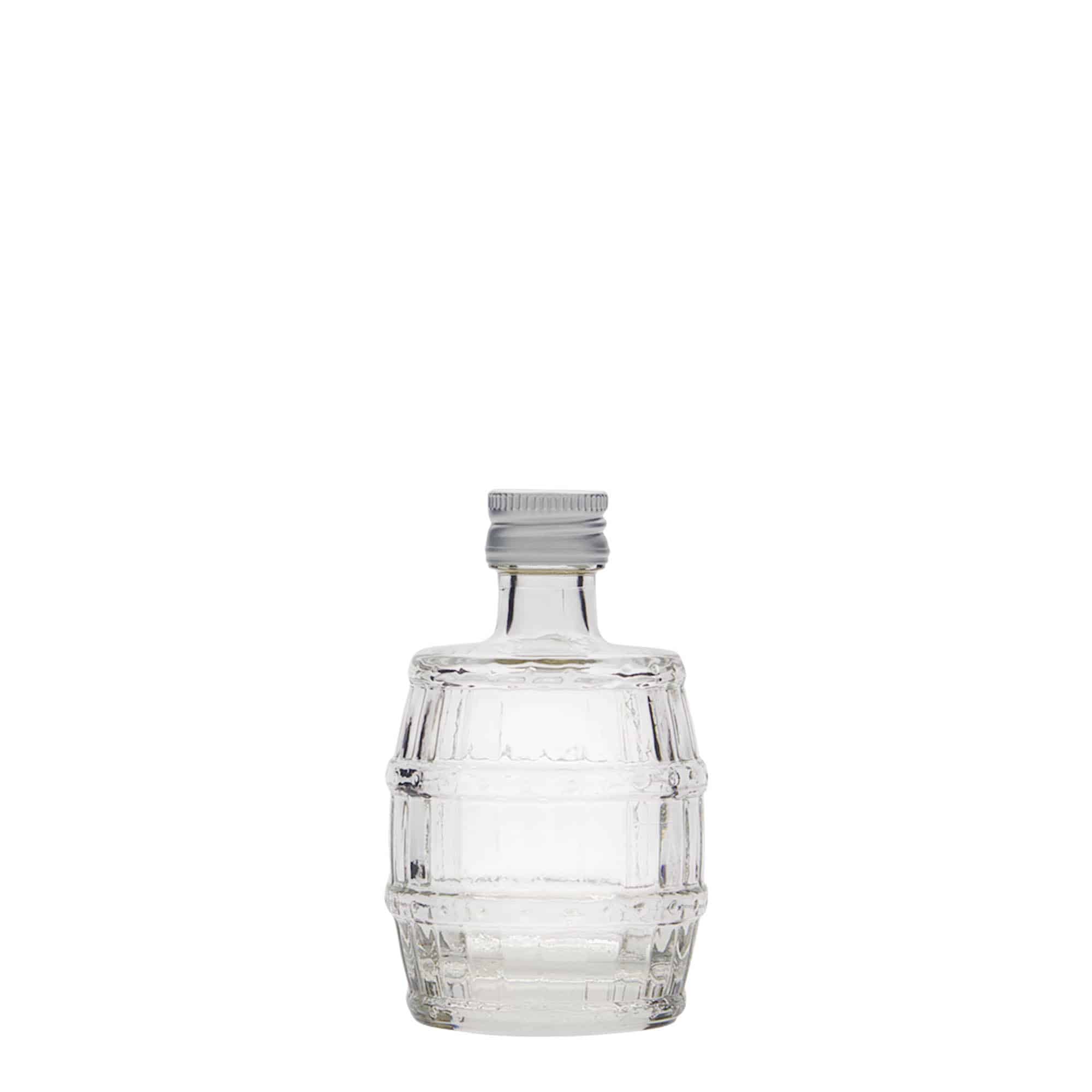 Flacon en verre 50 ml « tonneau », ouverture : PP 18