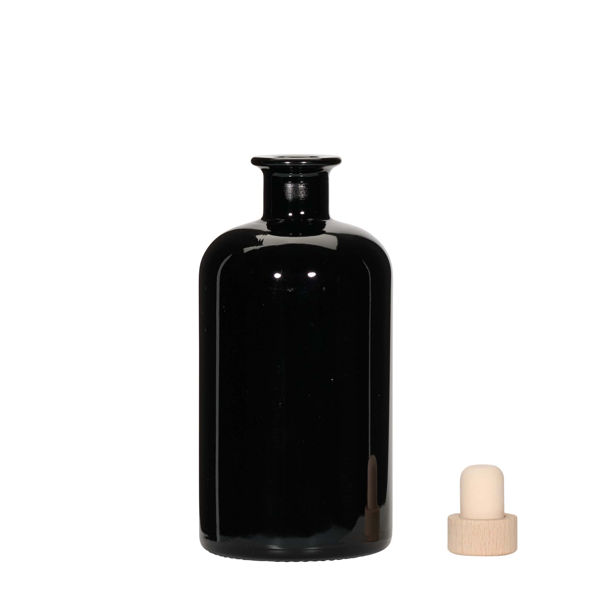 Bouteille en verre apothicaire 500 ml, noire, bouchage: bouchon