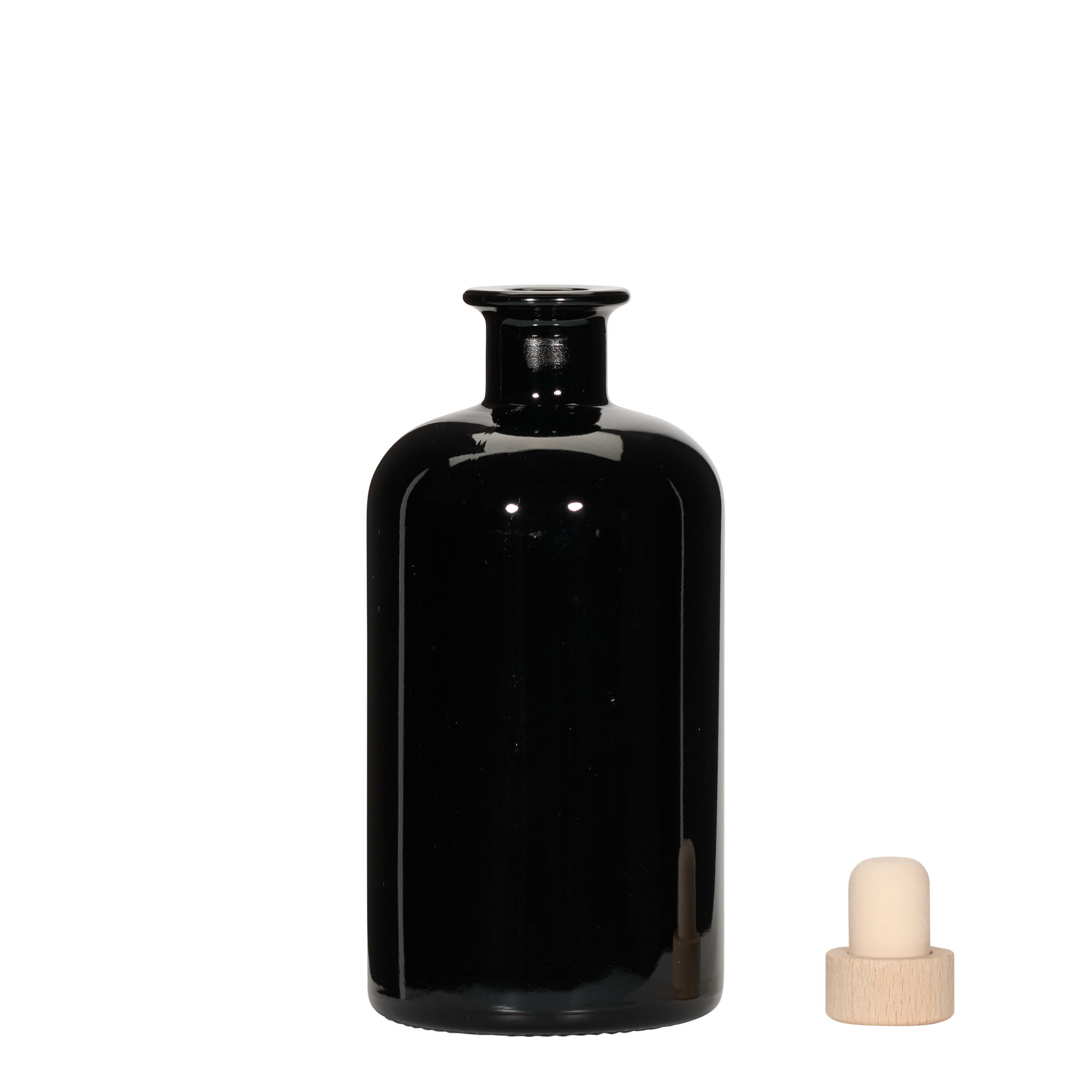 Flacon en verre de 500 ml, apothicaire, noir, ouverture : bouchon en liège
