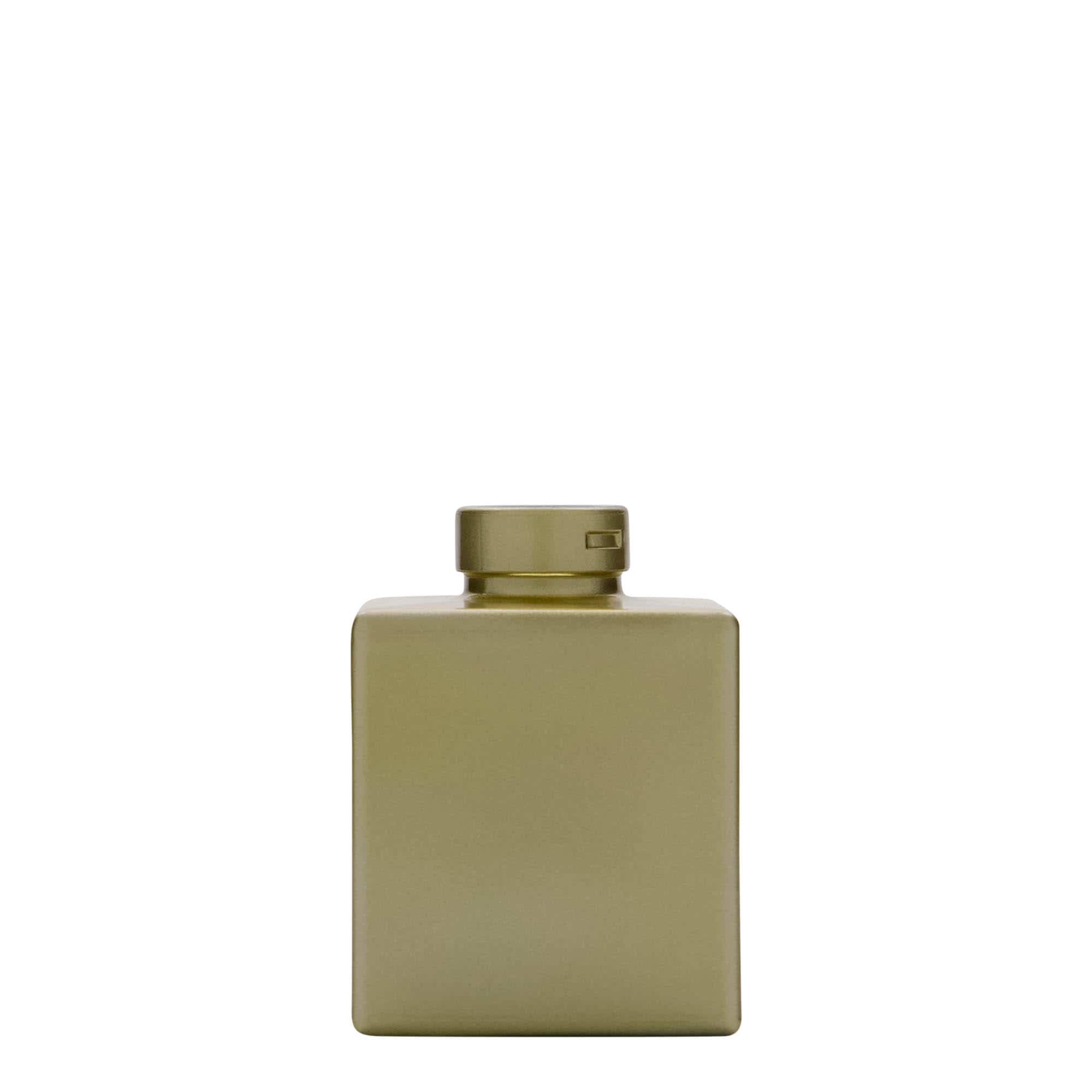 Flacon en verre 100 ml 'Cube', carré, or, ouverture : bouchon en liège Flacon en verre 100 ml 'Cube', carré, or, ouverture : bouchon en liège
