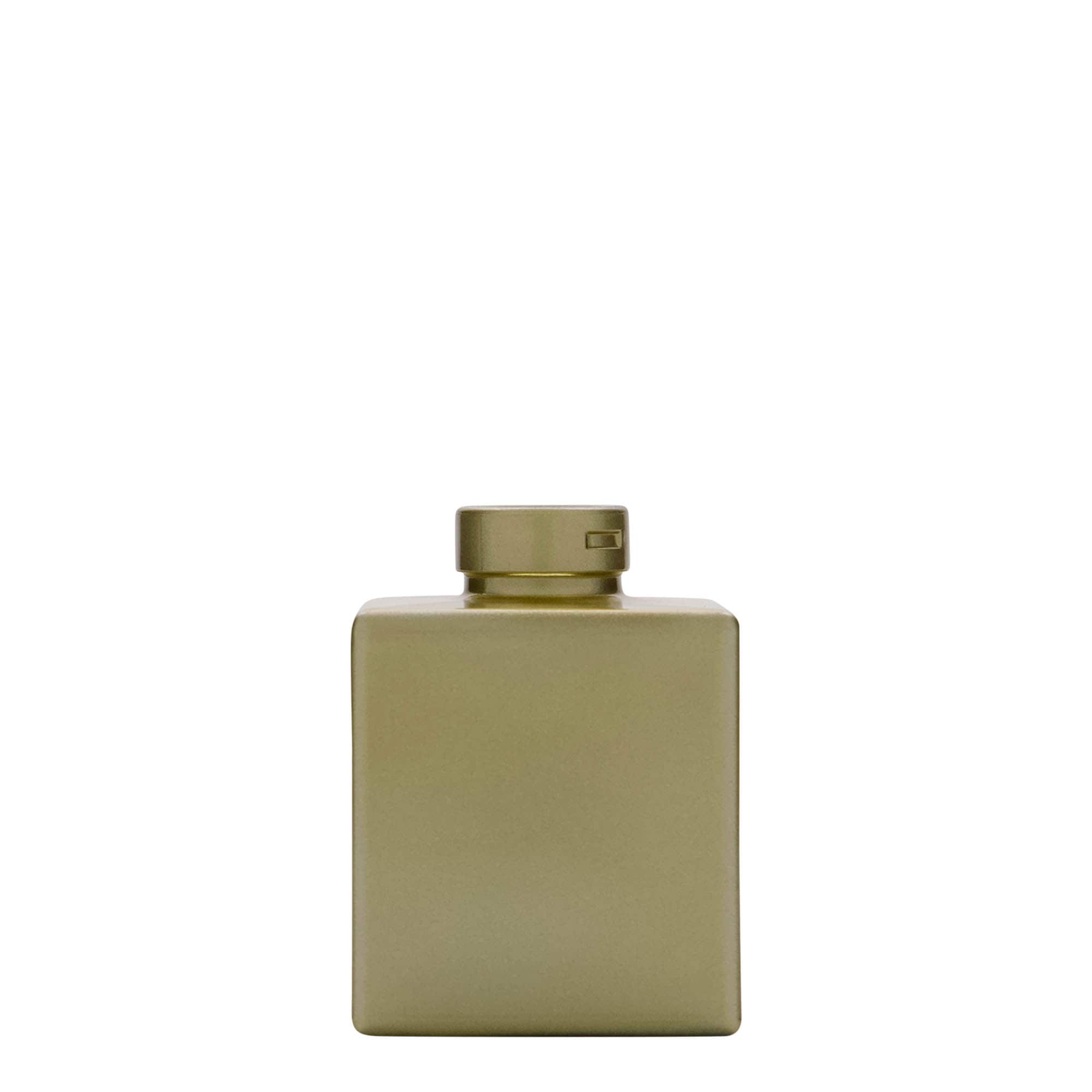 Flacon en verre 100 ml 'Cube', carré, or, ouverture : bouchon en liège