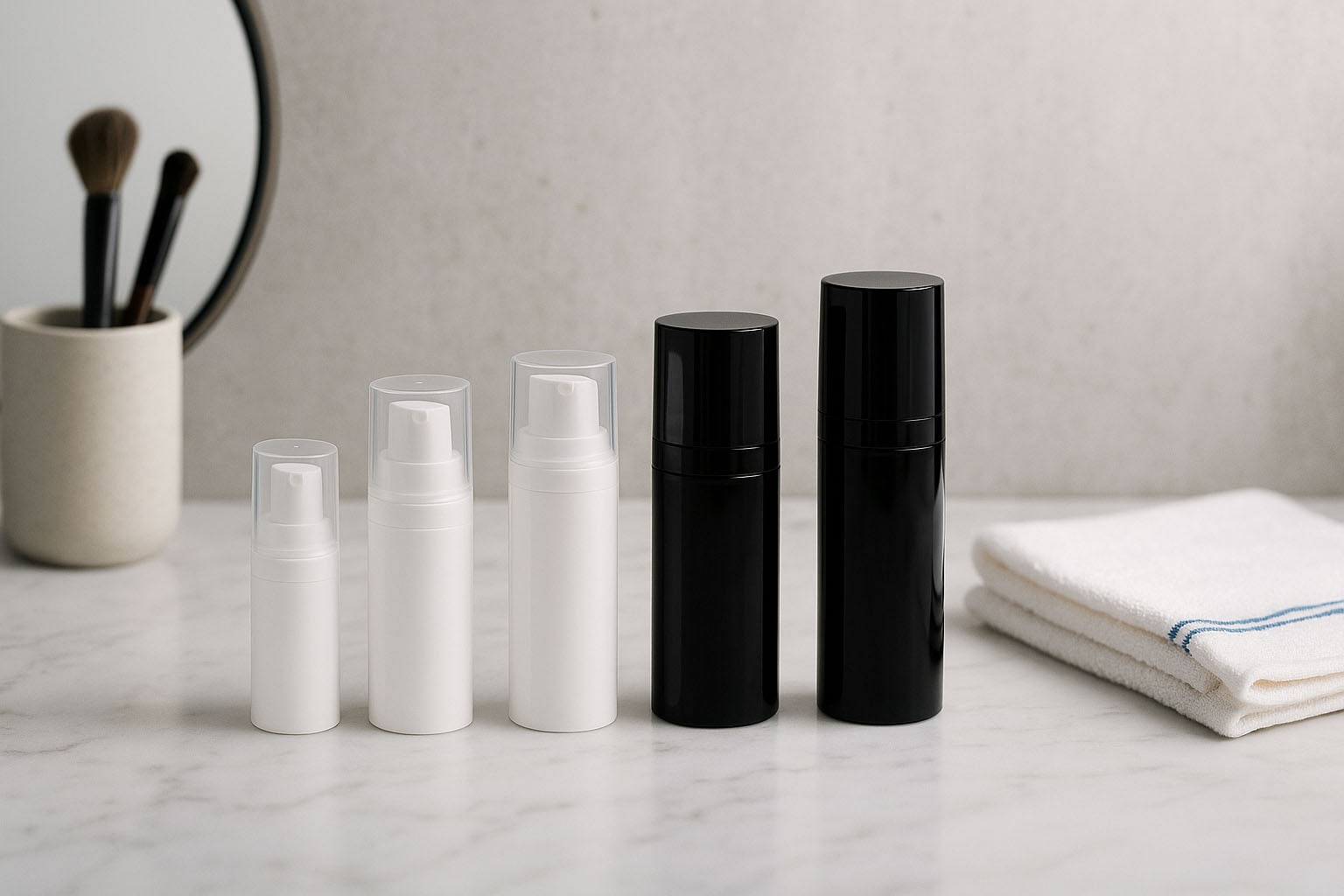 Tête Airless Micro bord doré + capuchon à emboîtement blanc brillant
