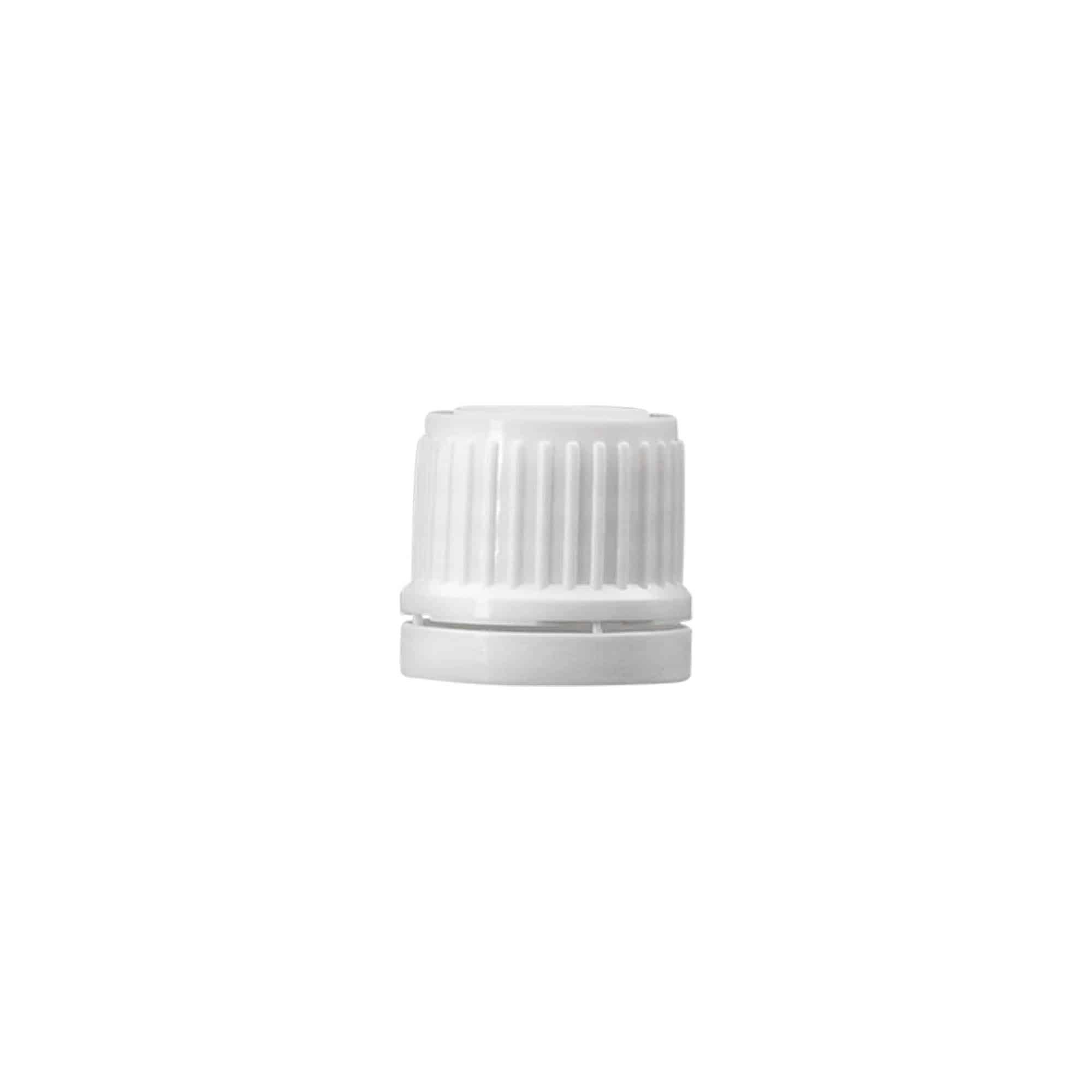 Bouchon à vis avec fermeture d'originalité, plastique PE, blanc, pour ouverture : DIN 18 Bouchon à vis avec fermeture d'originalité, plastique PE, blanc, pour ouverture : DIN 18