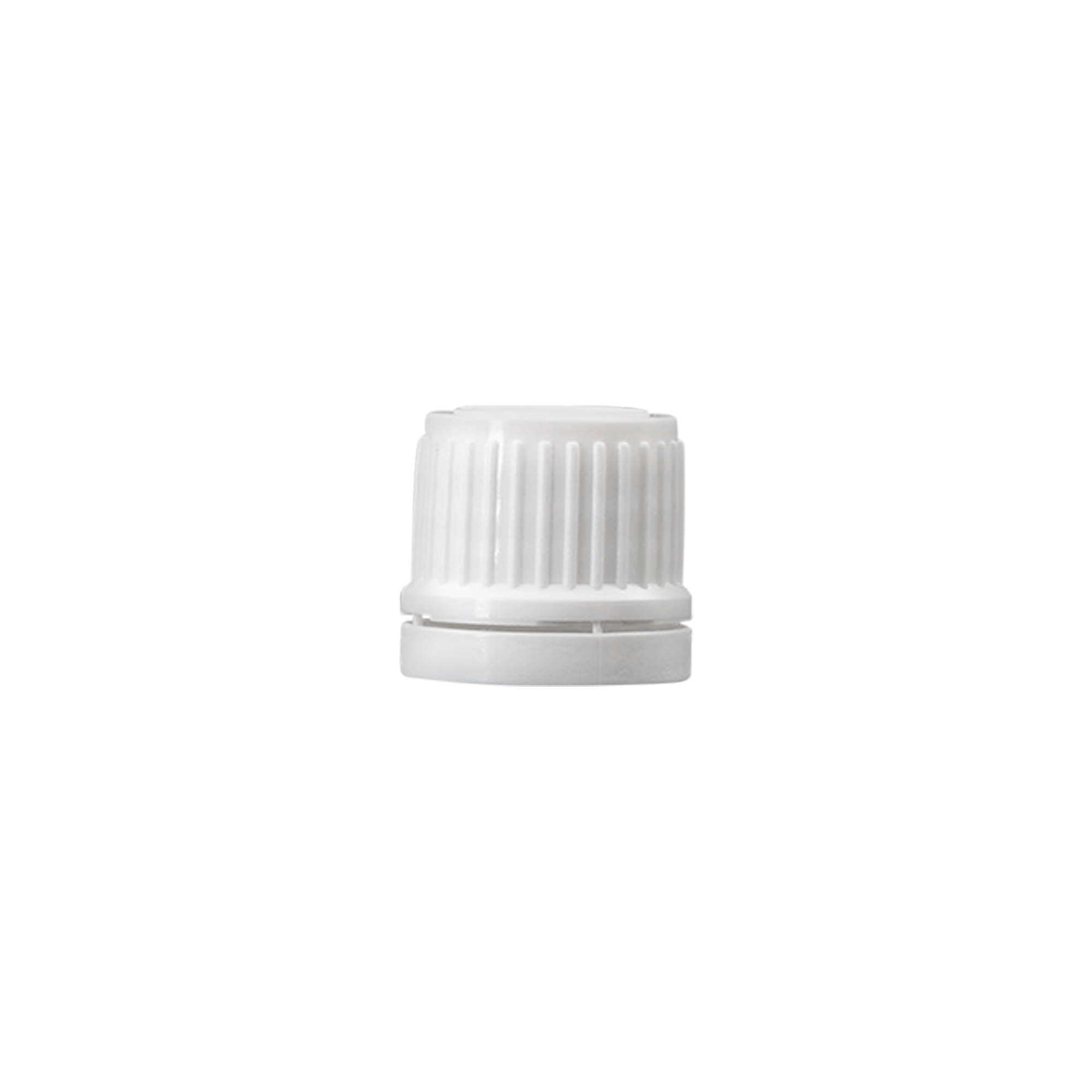 Bouchon à vis avec fermeture d'originalité, plastique PE, blanc, pour ouverture : DIN 18