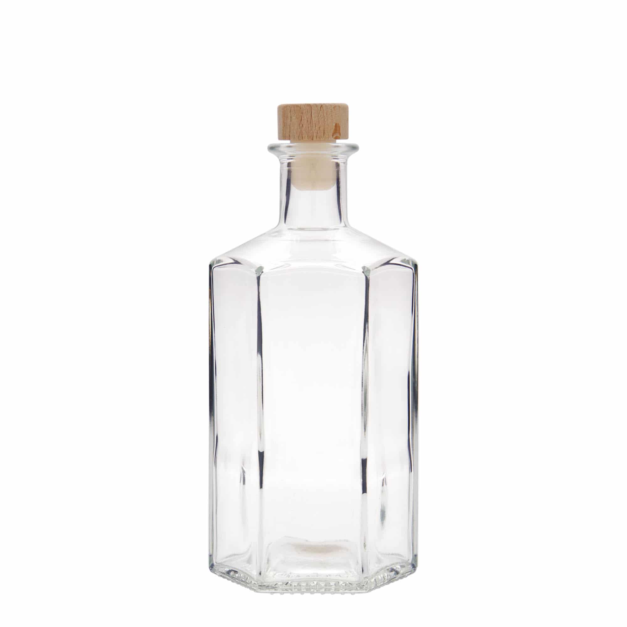 Bouteille en verre 500 ml Apothicaire 'Jimmy', hexagonale, ouverture : bouchon en liège
