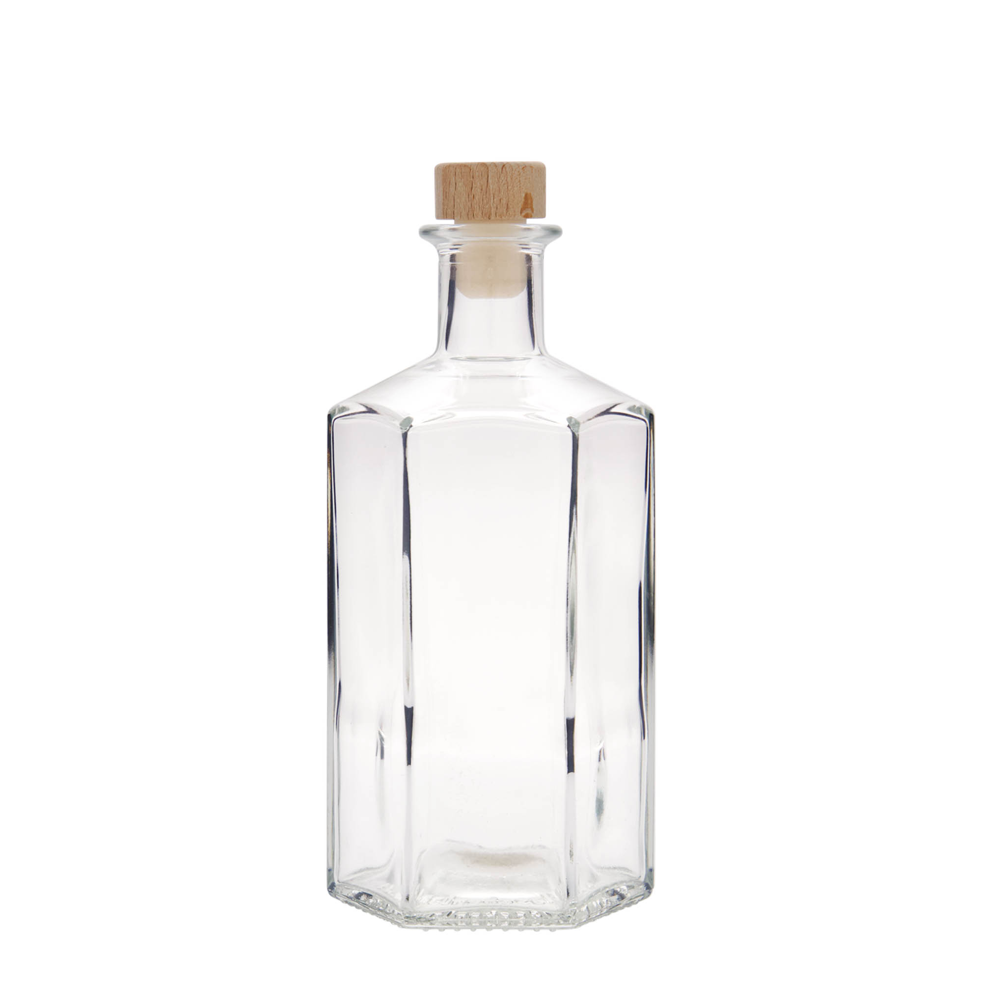 Bouteille en verre 500 ml Apothicaire 'Jimmy', hexagonale, ouverture : bouchon en liège