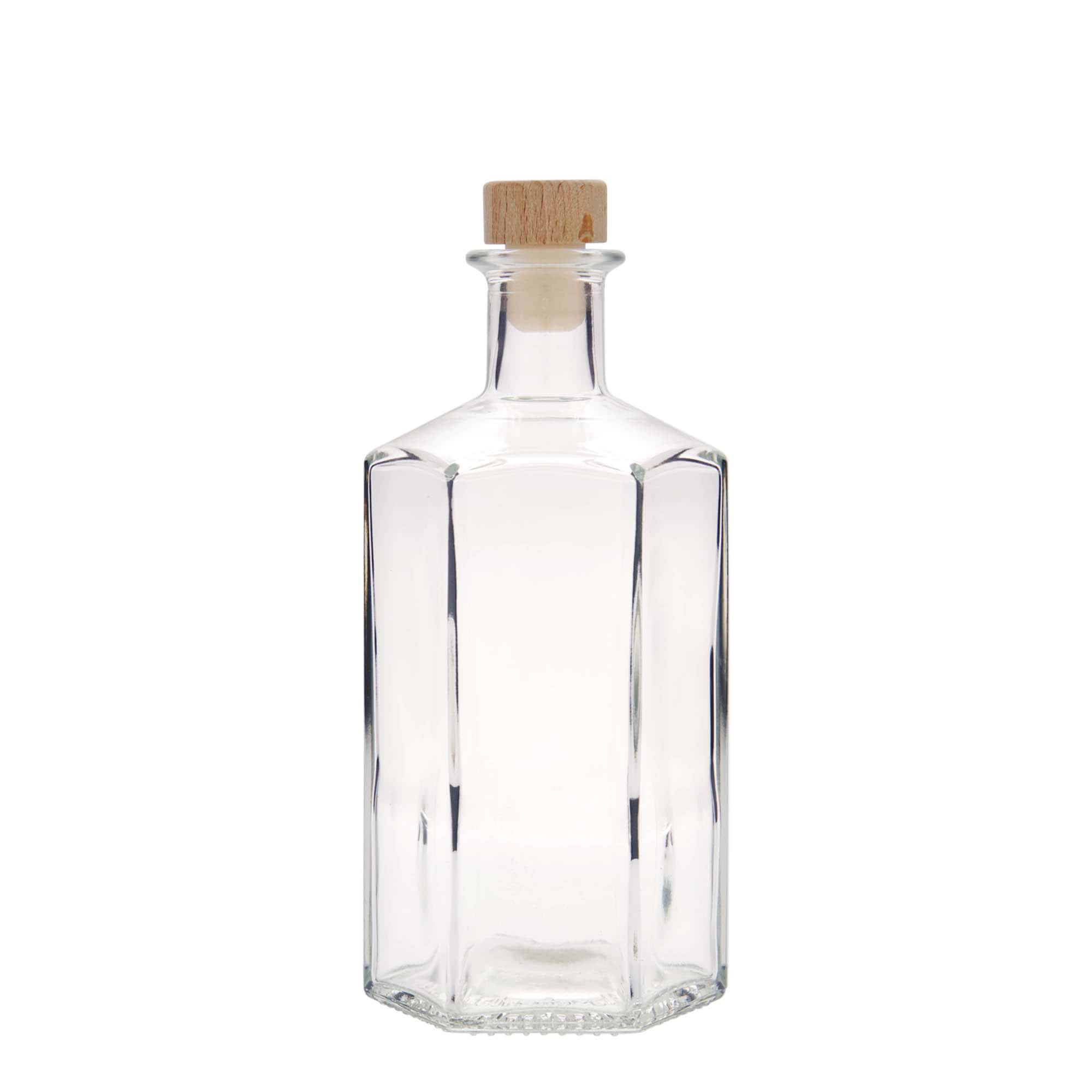 Bouteille en verre 500 ml Apothicaire 'Jimmy', hexagonale, ouverture : bouchon en liège