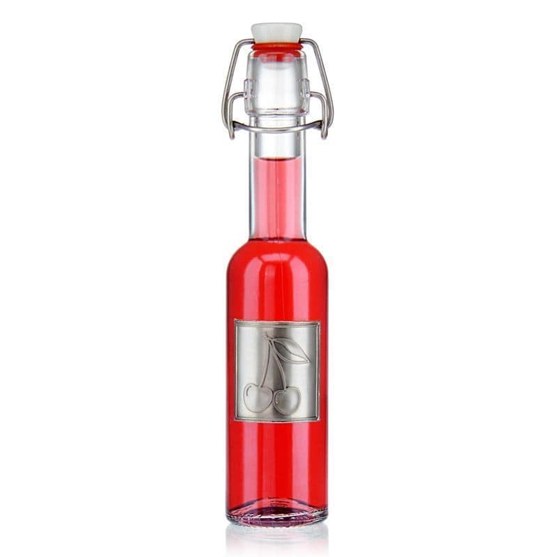 Étiquette en étain « Cerise », carrée, métal, argentée