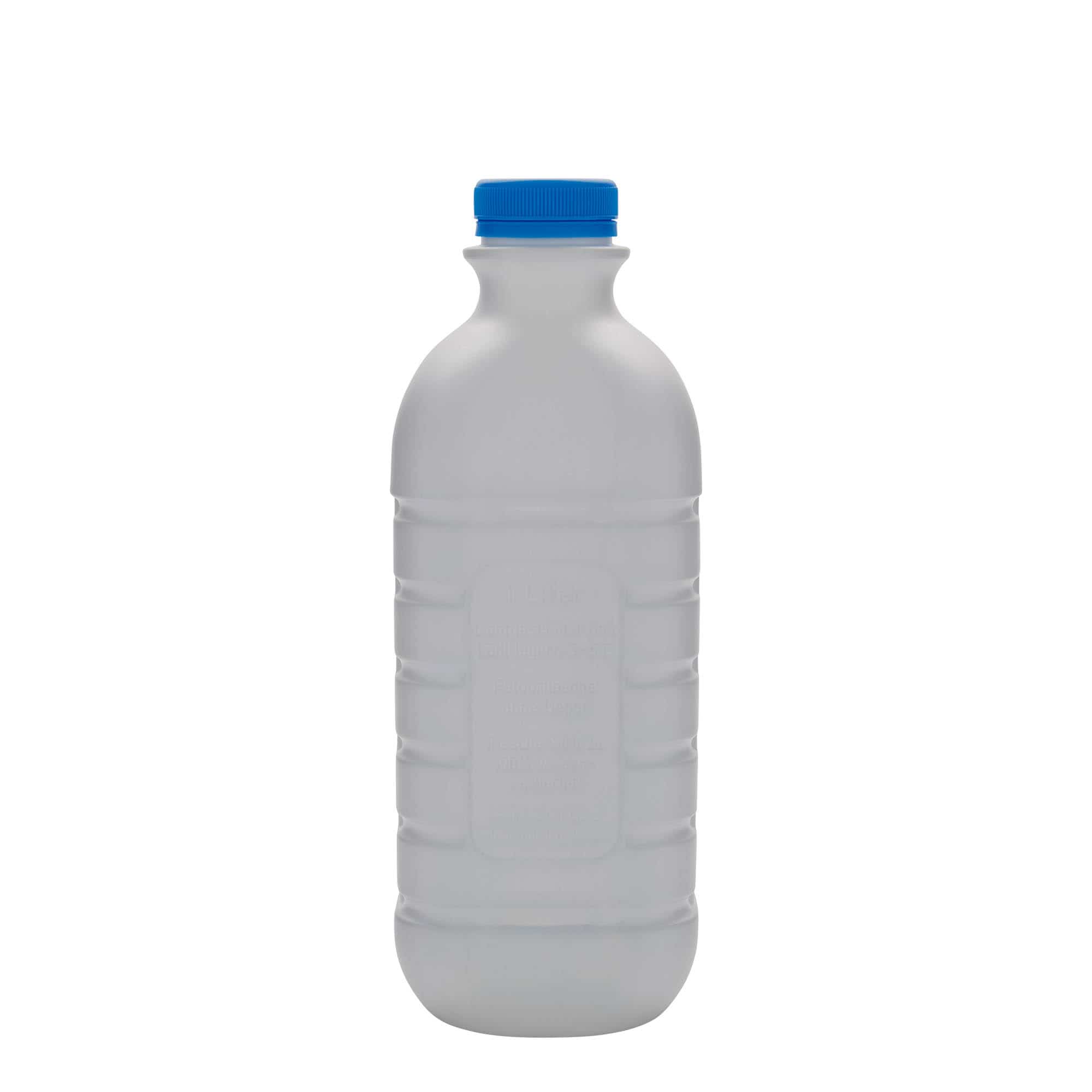 Bouteille de lait 1 000 ml, rectangulaire, plastique PEHD, blanc, col : PEHD40