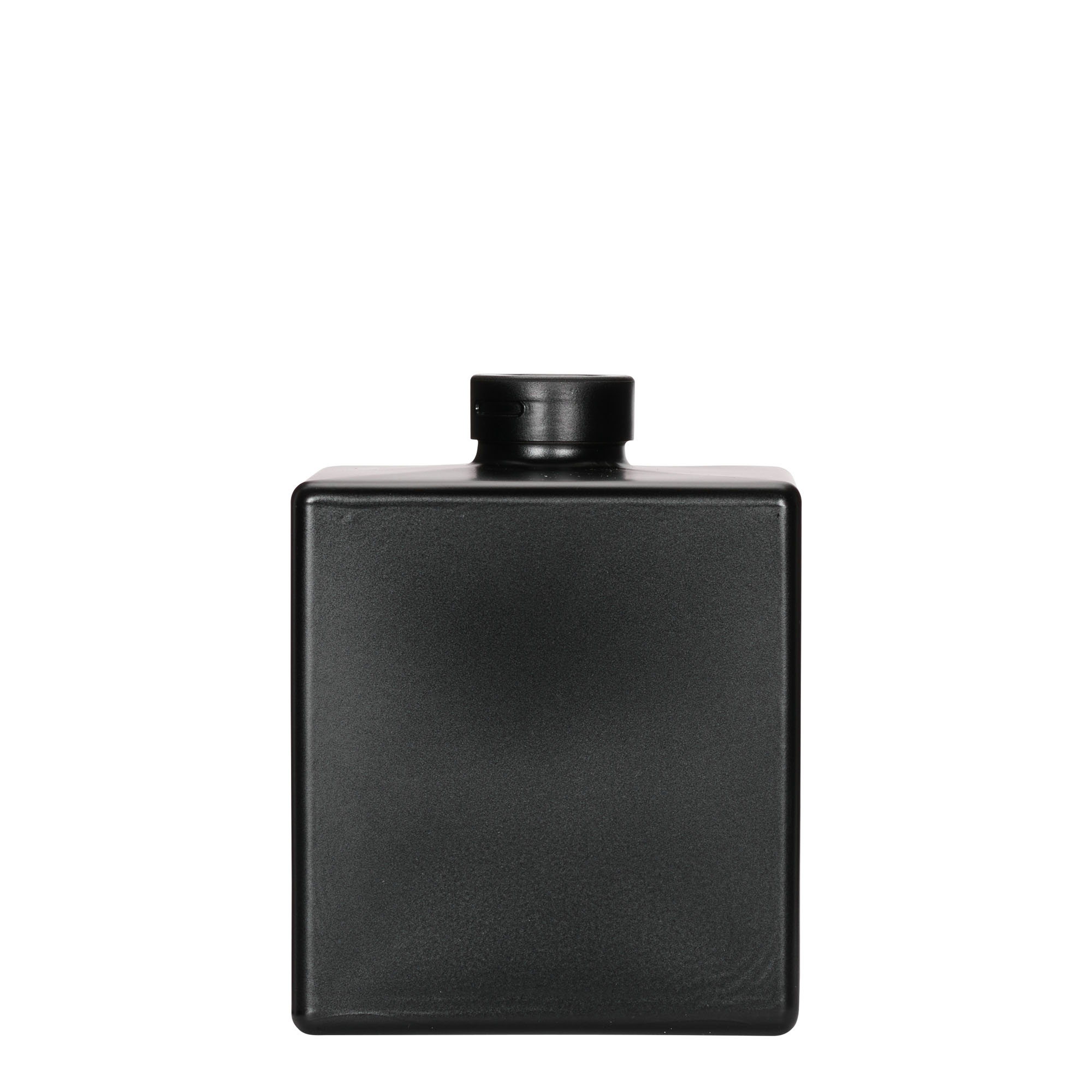Bouteille en verre 500 ml « Cube », carrée, noire, ouverture : bouchon en liège Bouteille en verre 500 ml « Cube », carrée, noire, ouverture : bouchon en liège