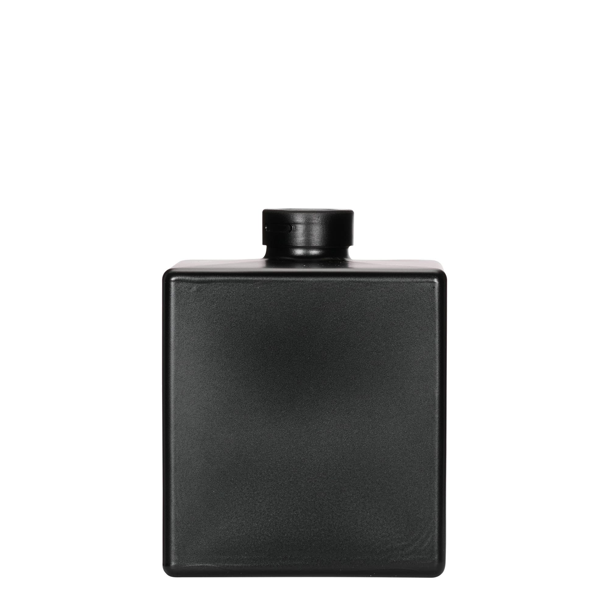 Bouteille en verre 500 ml « Cube », carrée, noire, ouverture : bouchon en liège