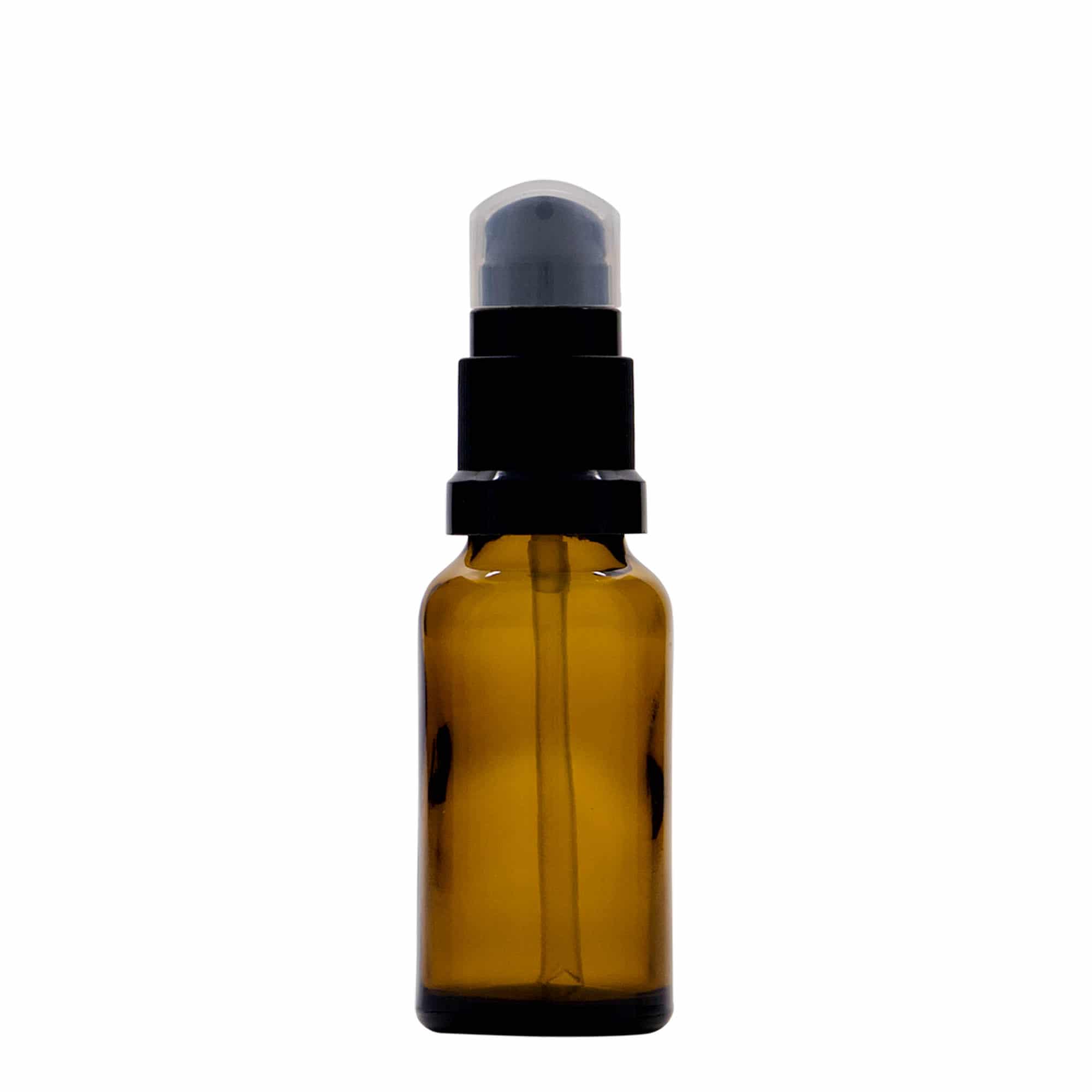Flacon médical de 20 ml avec pompe à lotion, verre, brun, ouverture : DIN 18