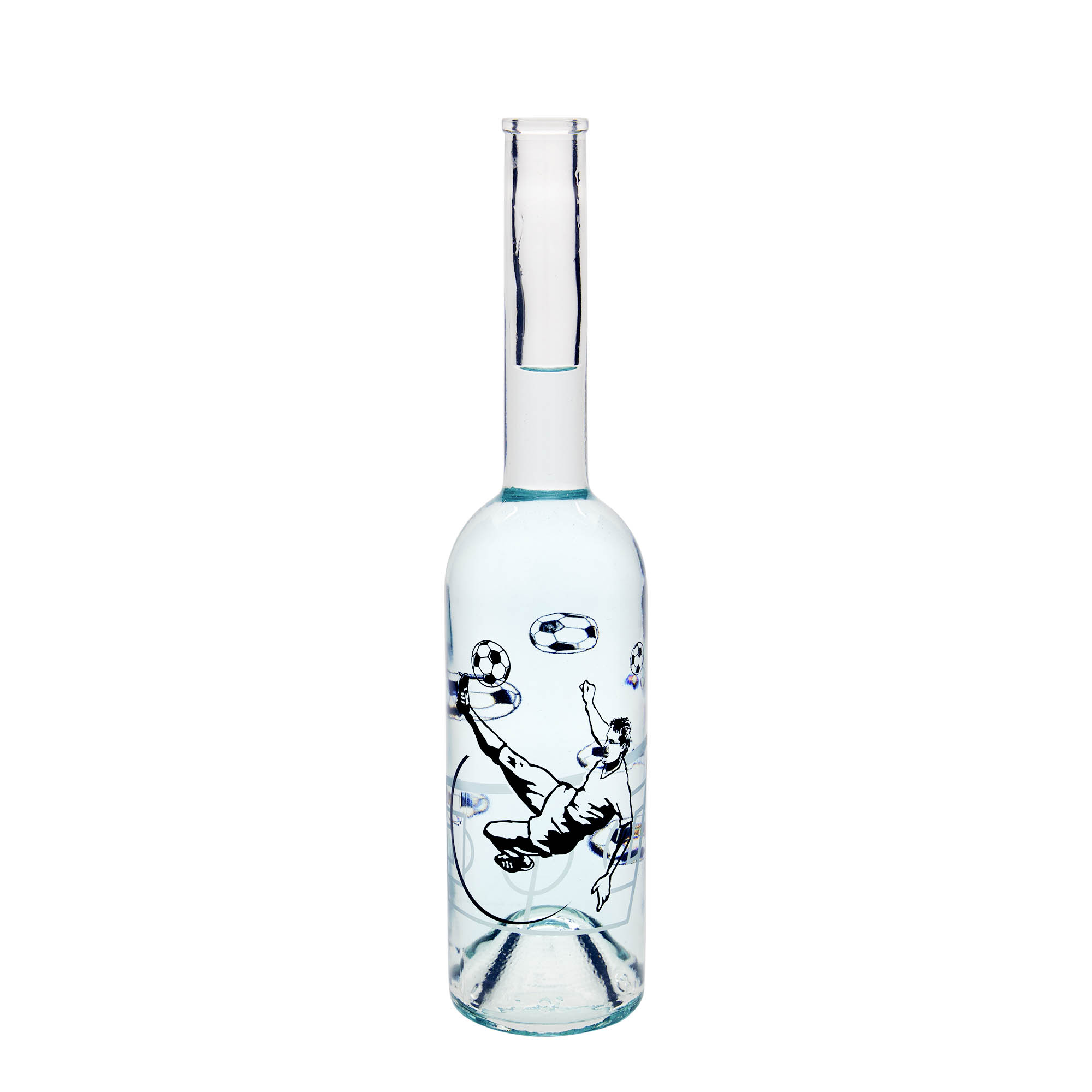 Bouteille en verre 500 ml 'Opera', motif : joueur de football, ouverture : bouchon en liège