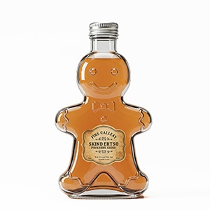 Bouteille de bonhomme en pain d'épices avec logo Exemple de produit : bouteille remplie en forme de bonhomme en pain d'épices avec logo
