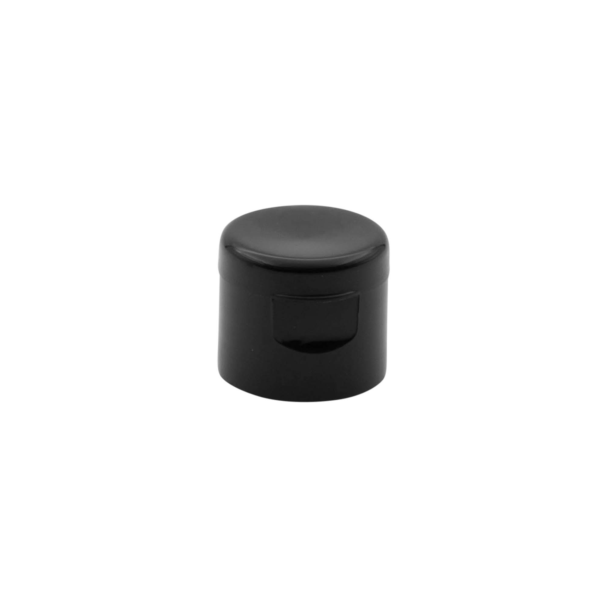 Bouchon à vis avec charnière rabattable, plastique PP, noir, pour ouverture : 20/410