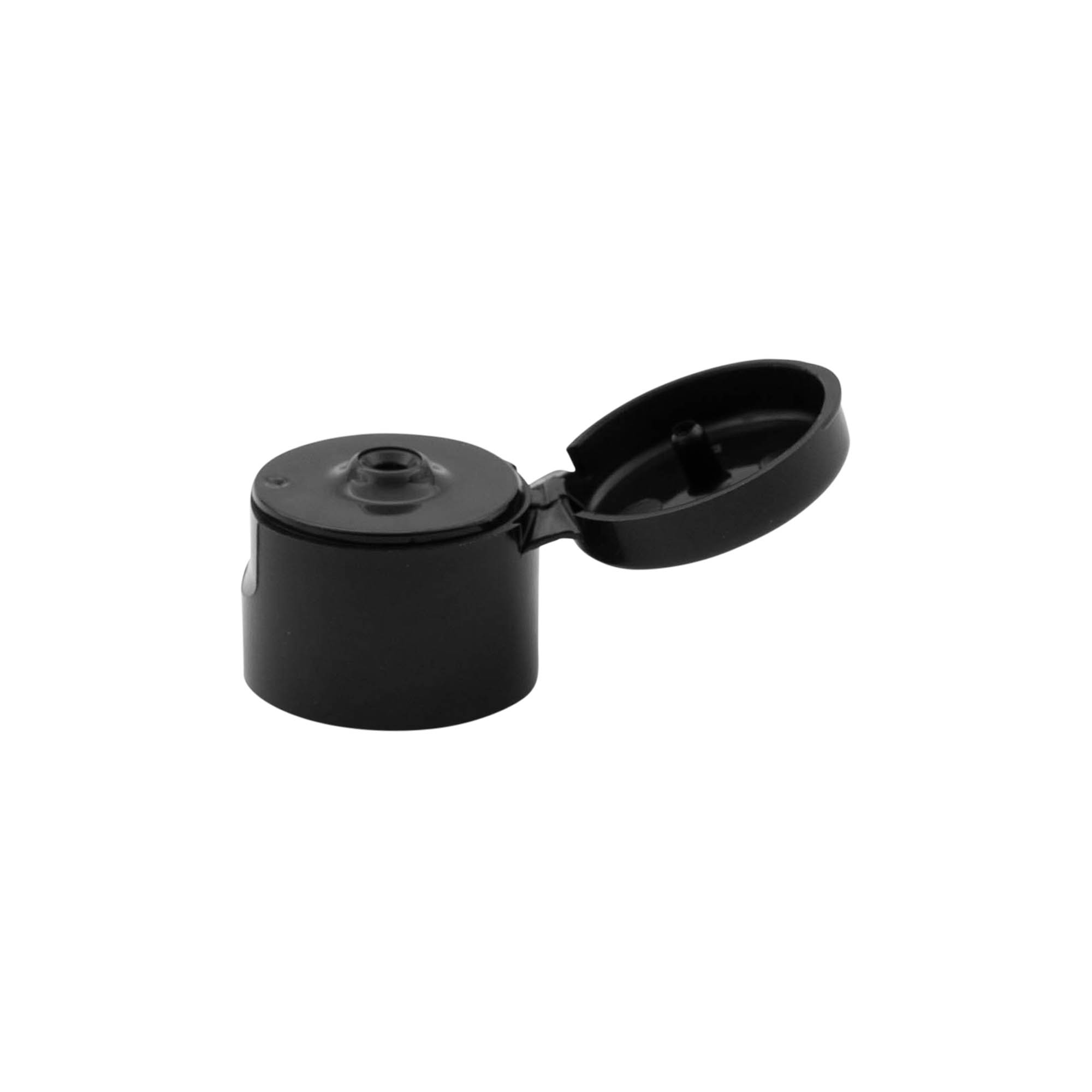 Bouchon à vis avec charnière rabattable, plastique PP, noir, pour ouverture : 20/410 Bouchon à vis avec charnière rabattable, plastique PP, noir, pour ouverture : 20/410