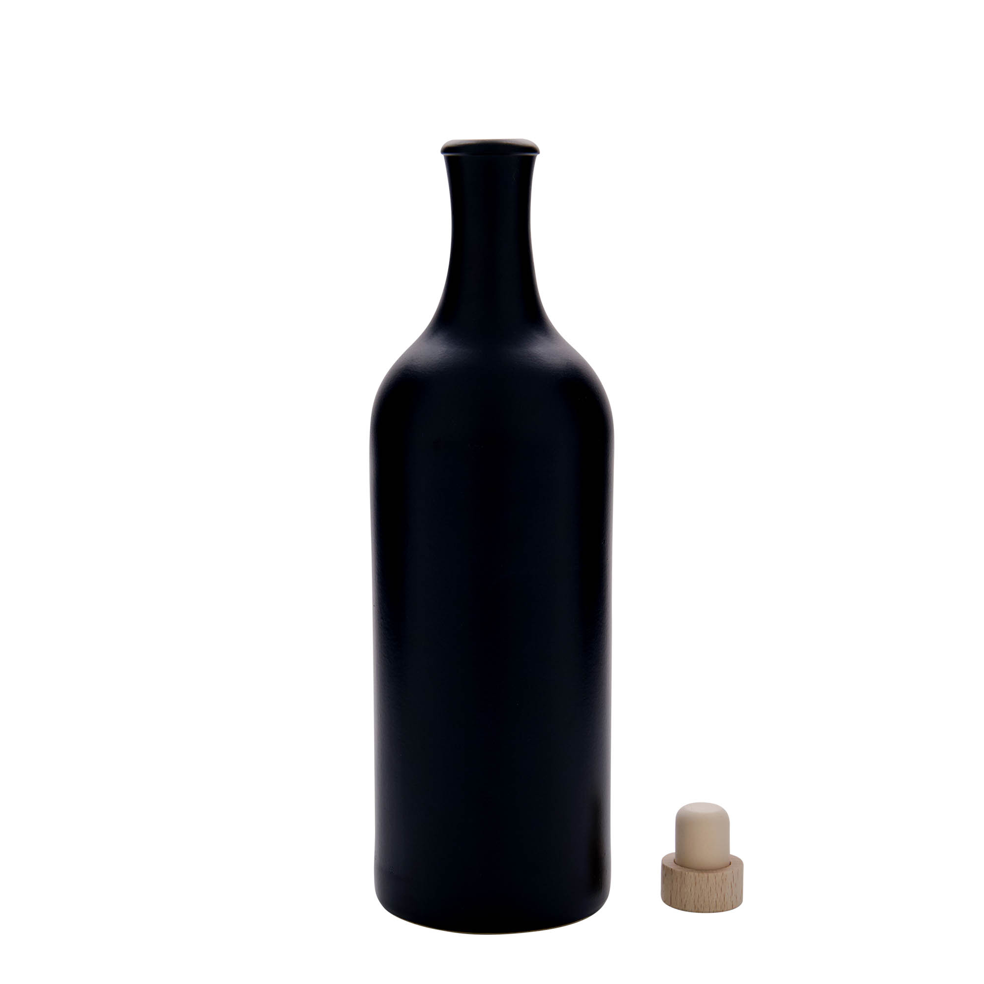 Cruche en grès à long col de 750 ml, noir, ouverture : bouchon en liège