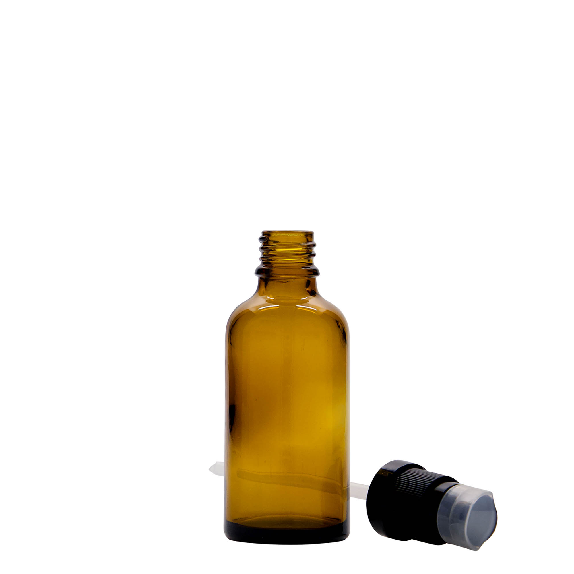 Flacon médical de 50 ml avec pompe lotion, verre, brun, ouverture : DIN 18