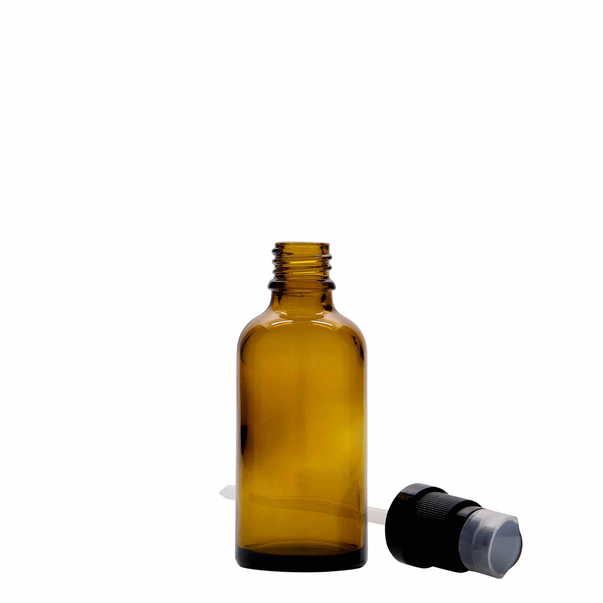 Flacon médical de 50 ml avec pompe lotion, verre, brun, ouverture : DIN 18