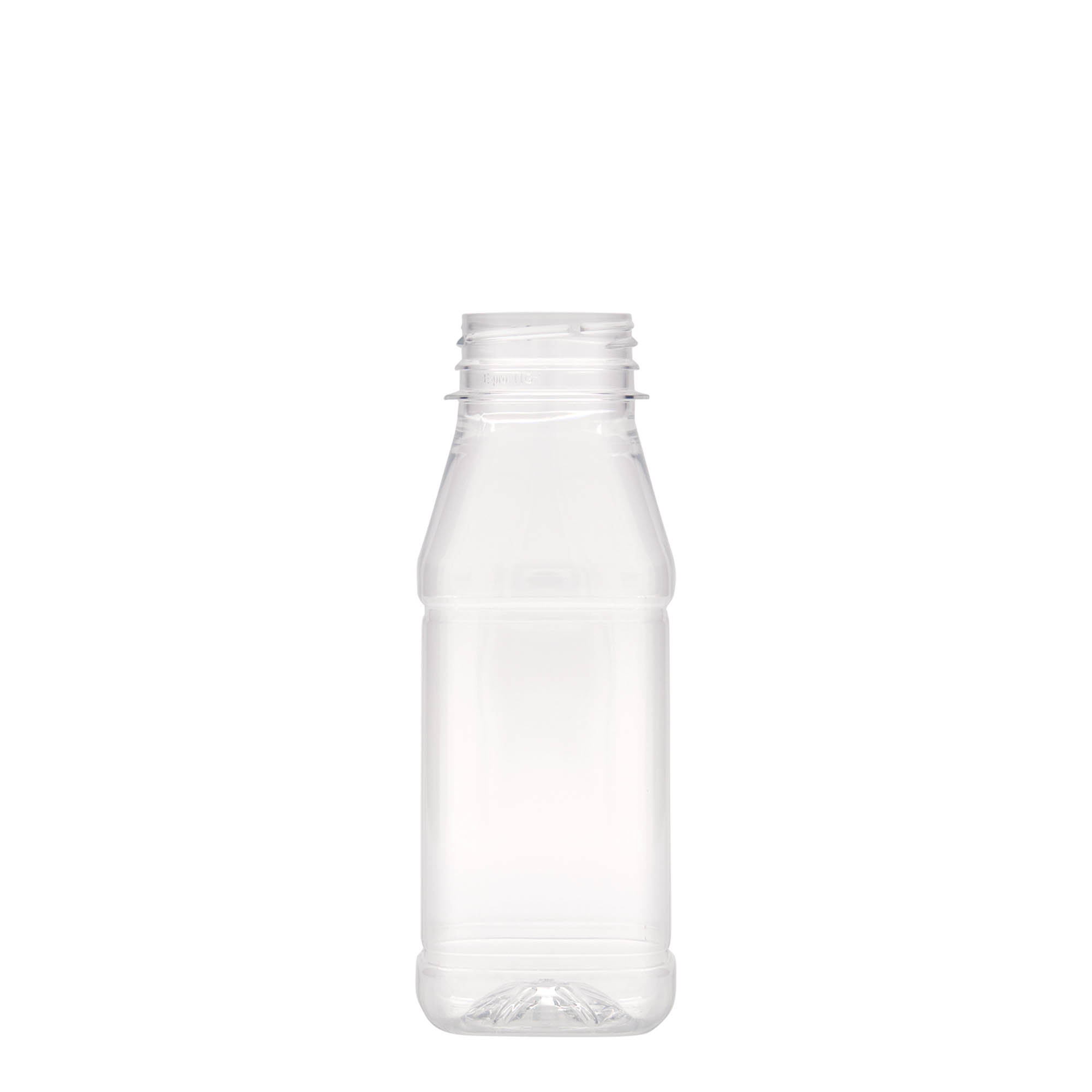 Bouteille PET 250 ml « Milk and Juice Carré », carrée, plastique, ouverture : 38 mm Bouteille PET 250 ml « Milk and Juice Carré », carrée, plastique, ouverture : 38 mm