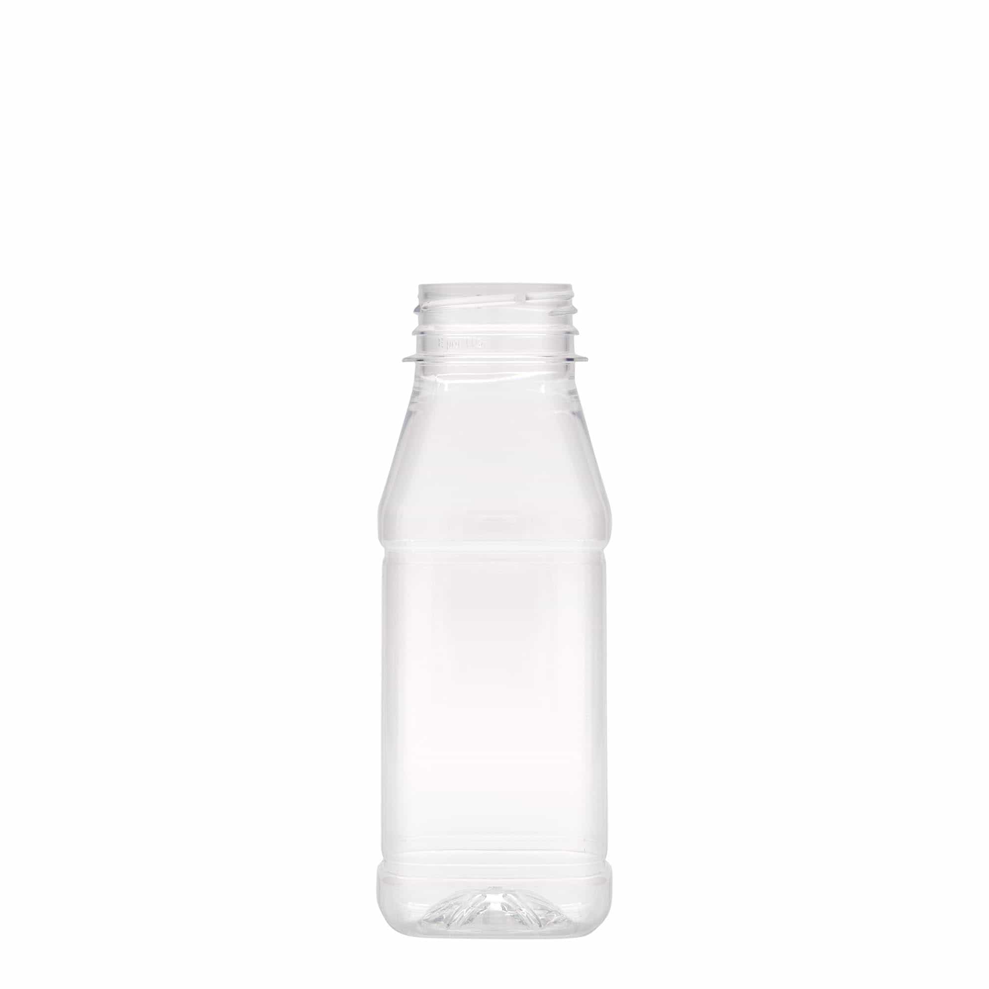 Bouteille PET 250 ml « Milk and Juice Carré », carrée, plastique, ouverture : 38 mm