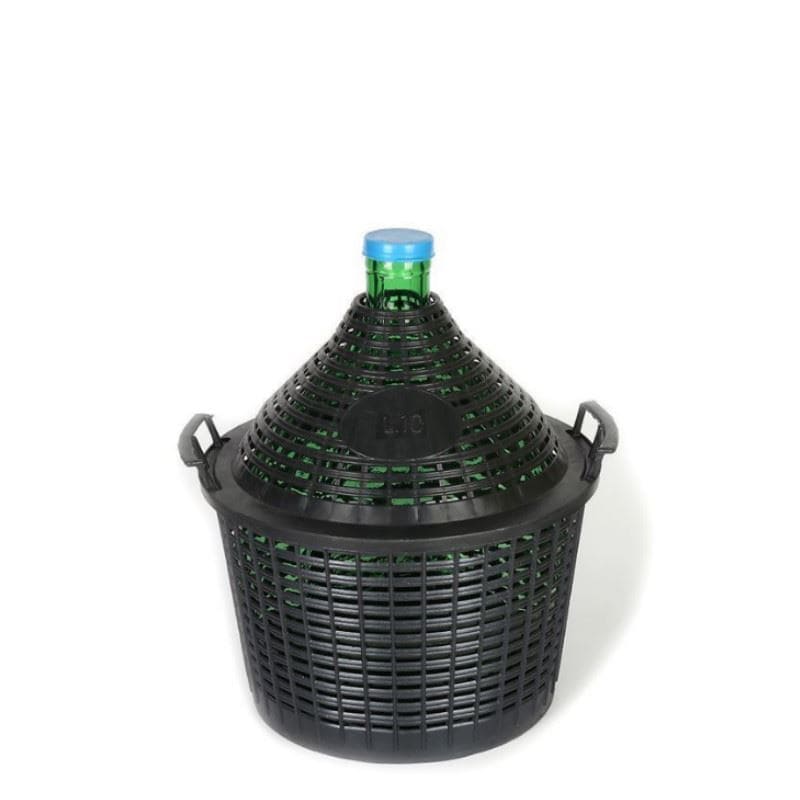 Bouteille ballon 10 l col étroit, verre, vert, ouverture : couvercle à emboîtement