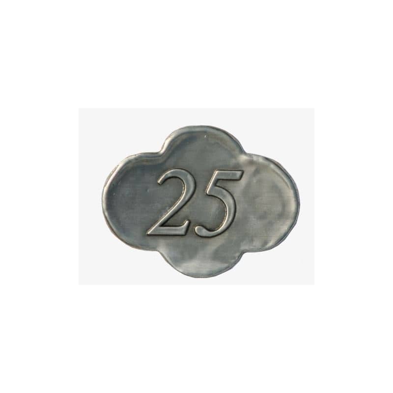 Étiquette en étain '25', métallique, argentée