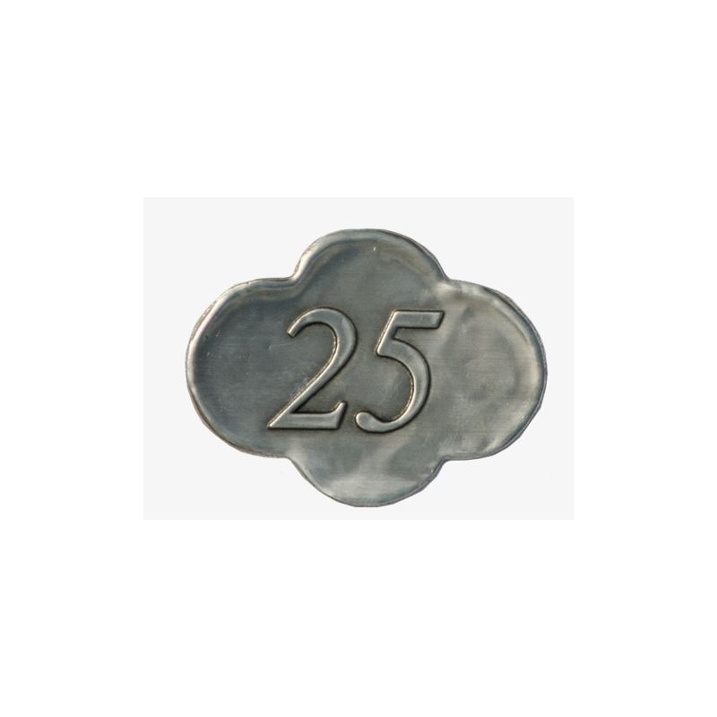 Étiquette en étain '25', métal, argenté Étiquette en étain '25', métal, argenté