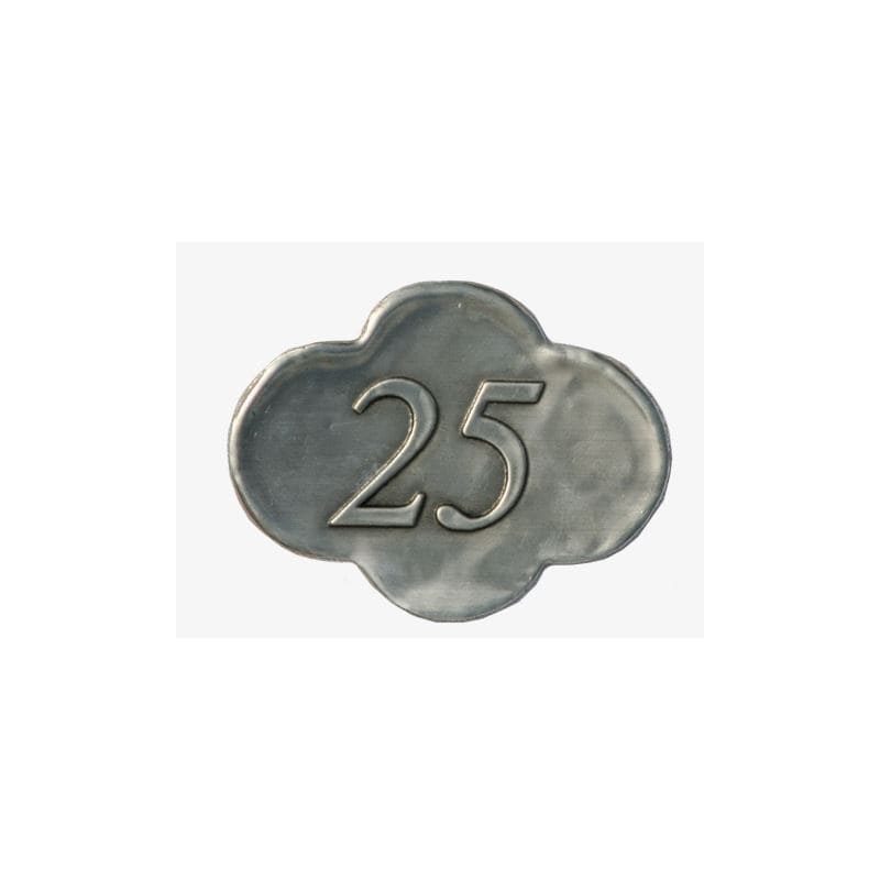 Étiquette en étain « 25 », métal, argenté