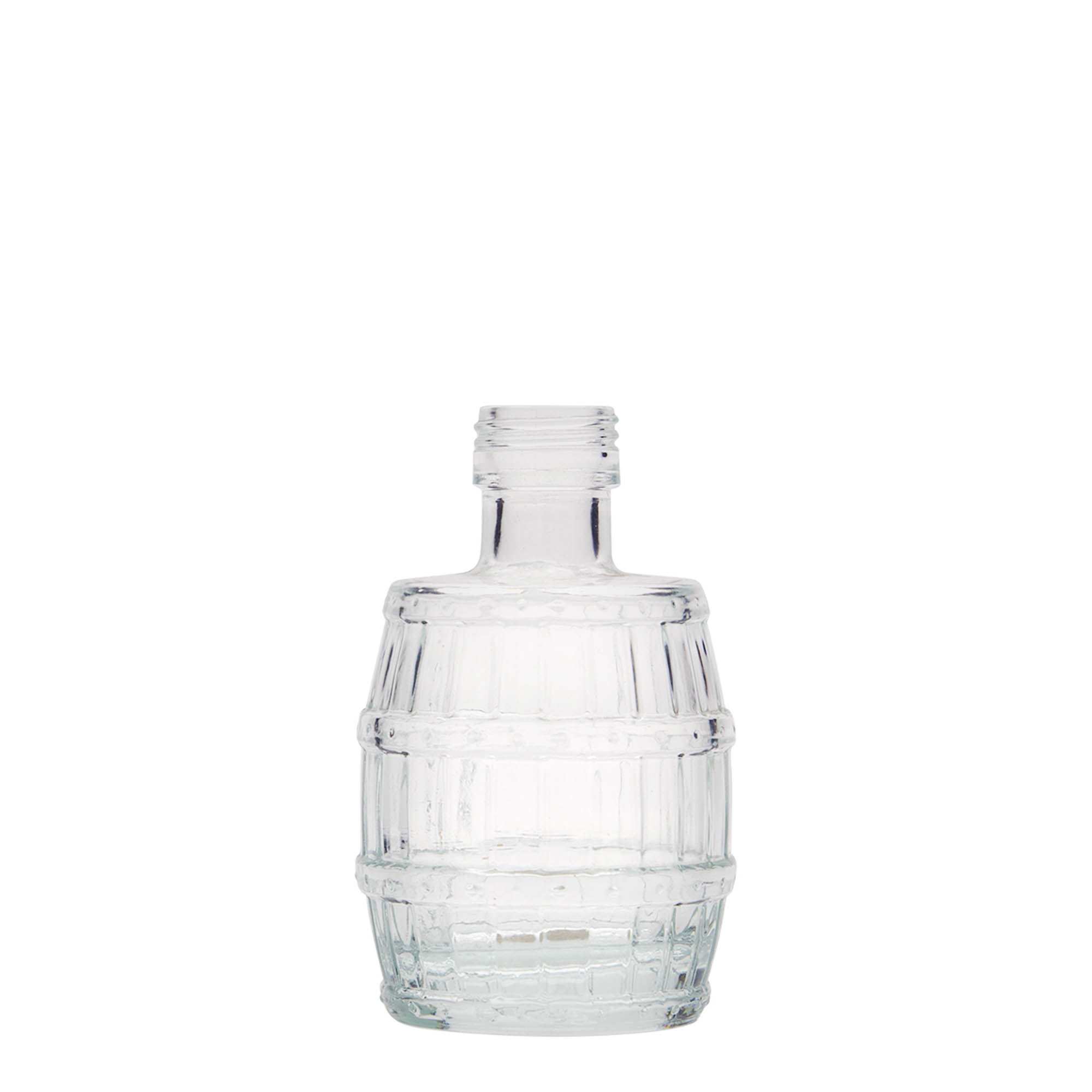 Flacon en verre 100 ml « baril », ouverture : PP 24 Flacon en verre 100 ml « baril », ouverture : PP 24