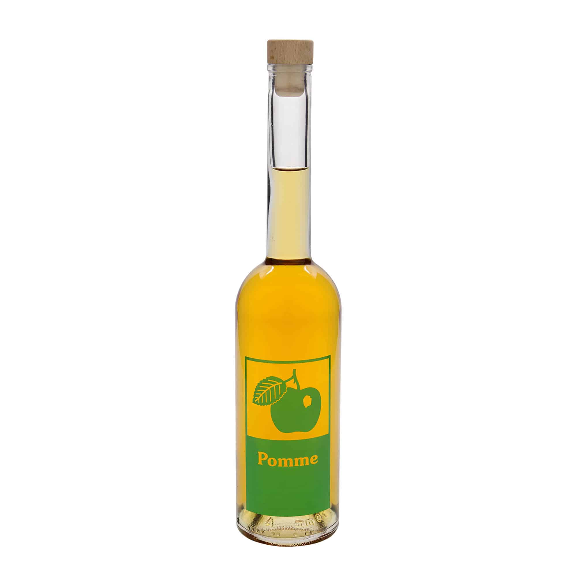 Bouteille en verre 500 ml 'Opera', motif : Pomme, ouverture : bouchon en liège