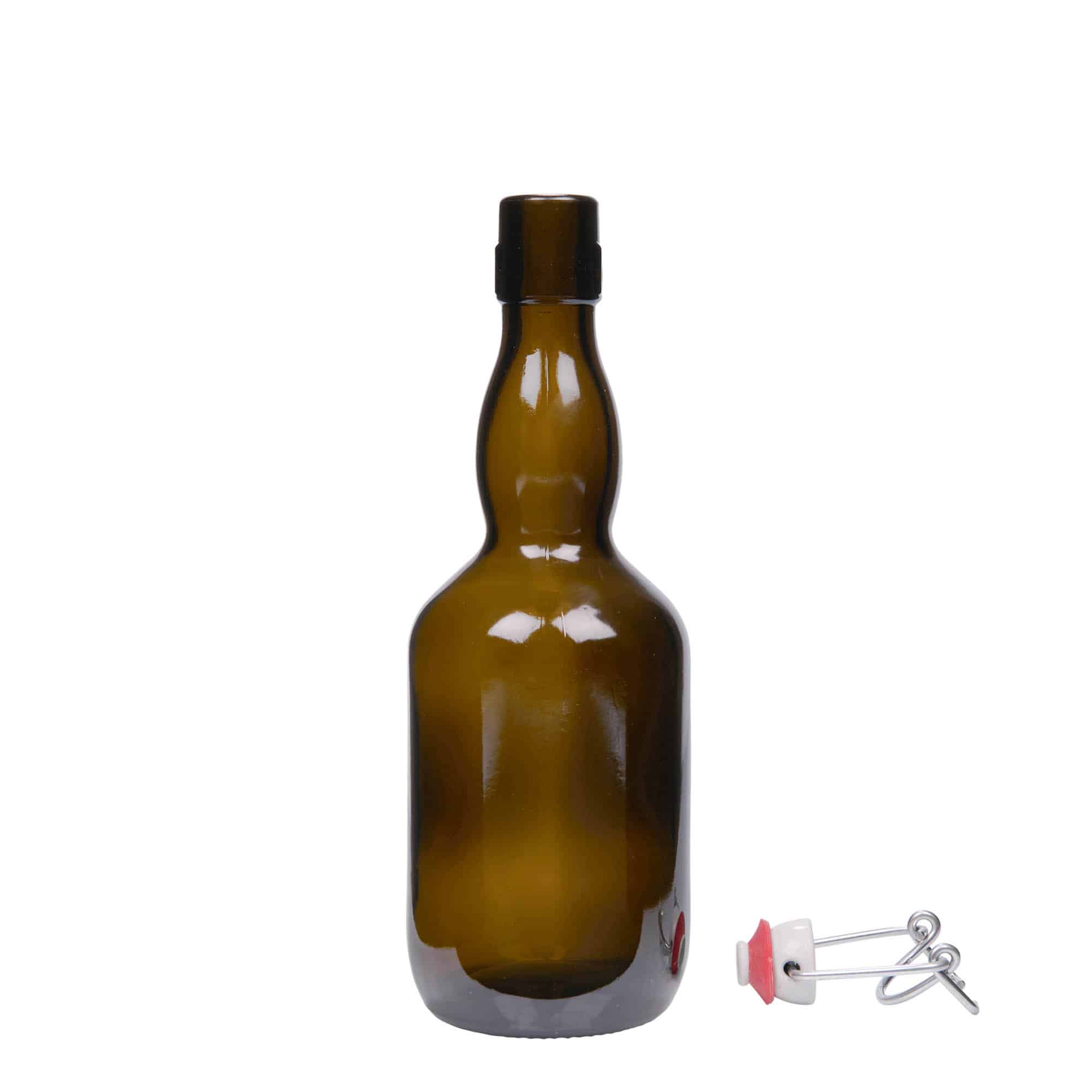 Bouteille de bière 500 ml col de cygne, verre, vert antique, ouverture : fermeture à levier