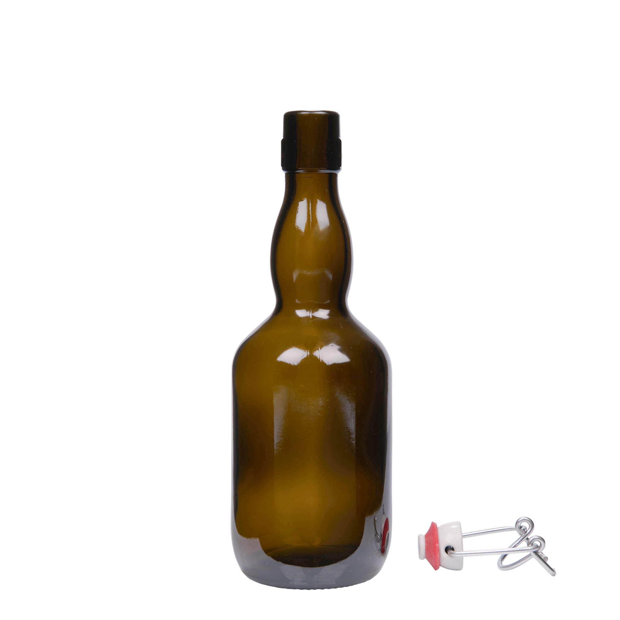Bouteille de bière 500 ml col de cygne, verre, vert antique, ouverture : fermeture à levier