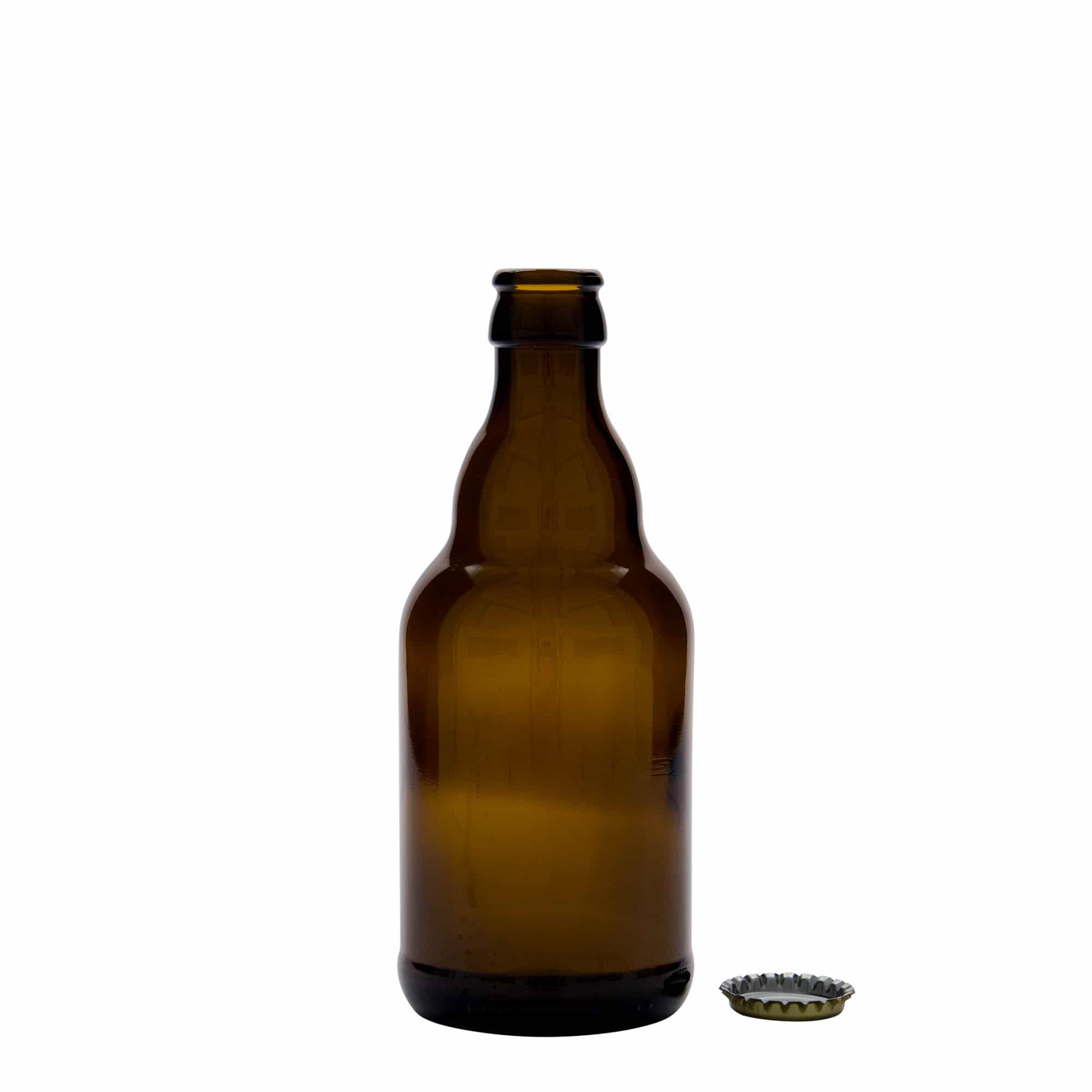 Bouteille de bière 330 ml 'Steinie', verre, brun, ouverture : capsule couronne