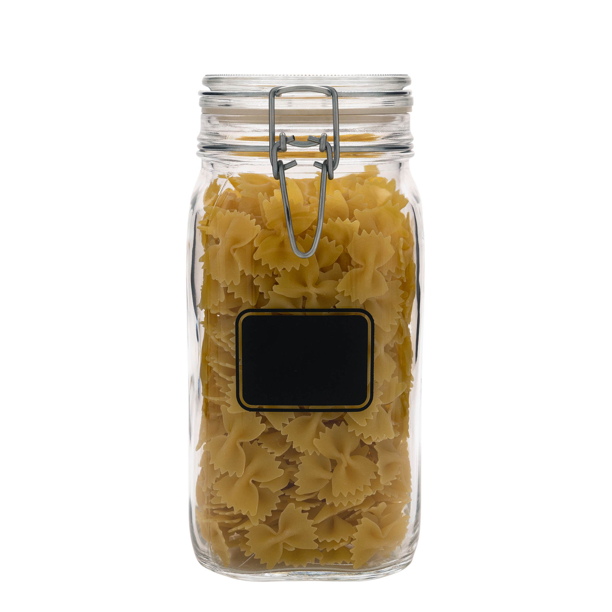 Bocal à fermeture à levier 'Fido' 1 500 ml, motif : zone pour étiquette, carré, ouverture : fermeture à levier