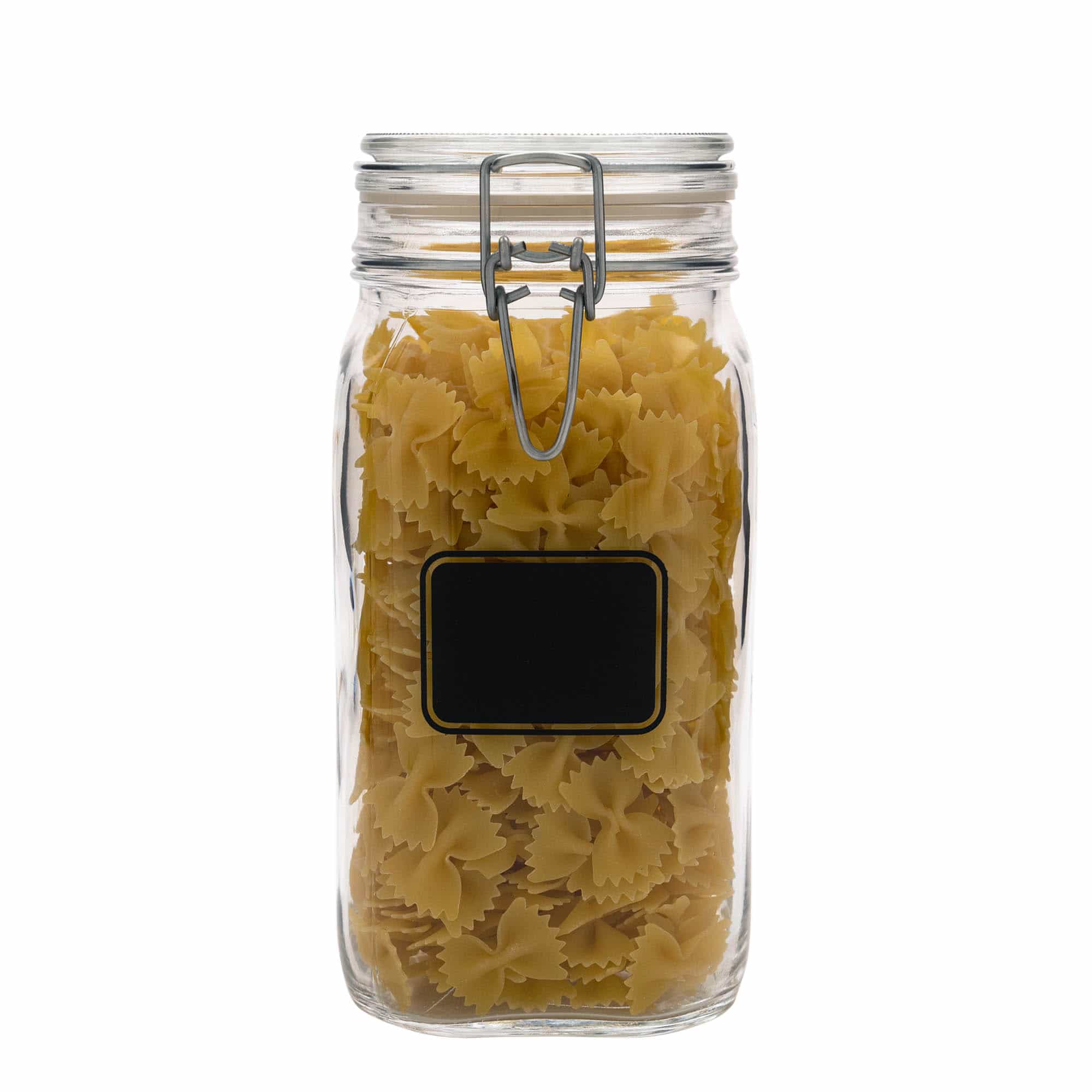 Bocal à fermeture à levier « Fido » 1 500 ml, motif : zone pour étiquette, carré, ouverture : fermeture à levier