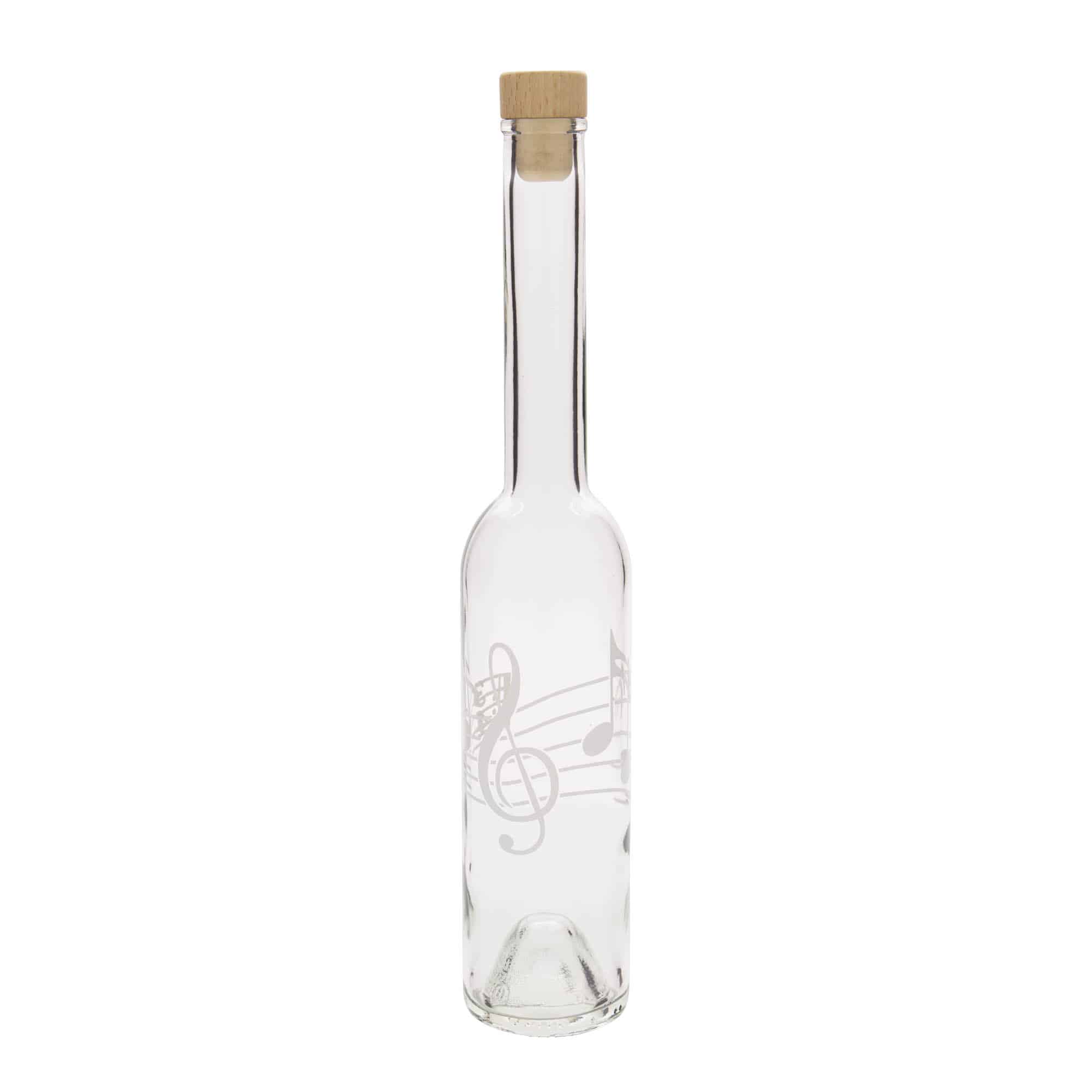 Bouteille en verre 350 ml 'Opera', motif : notes de musique, bouchon : liège