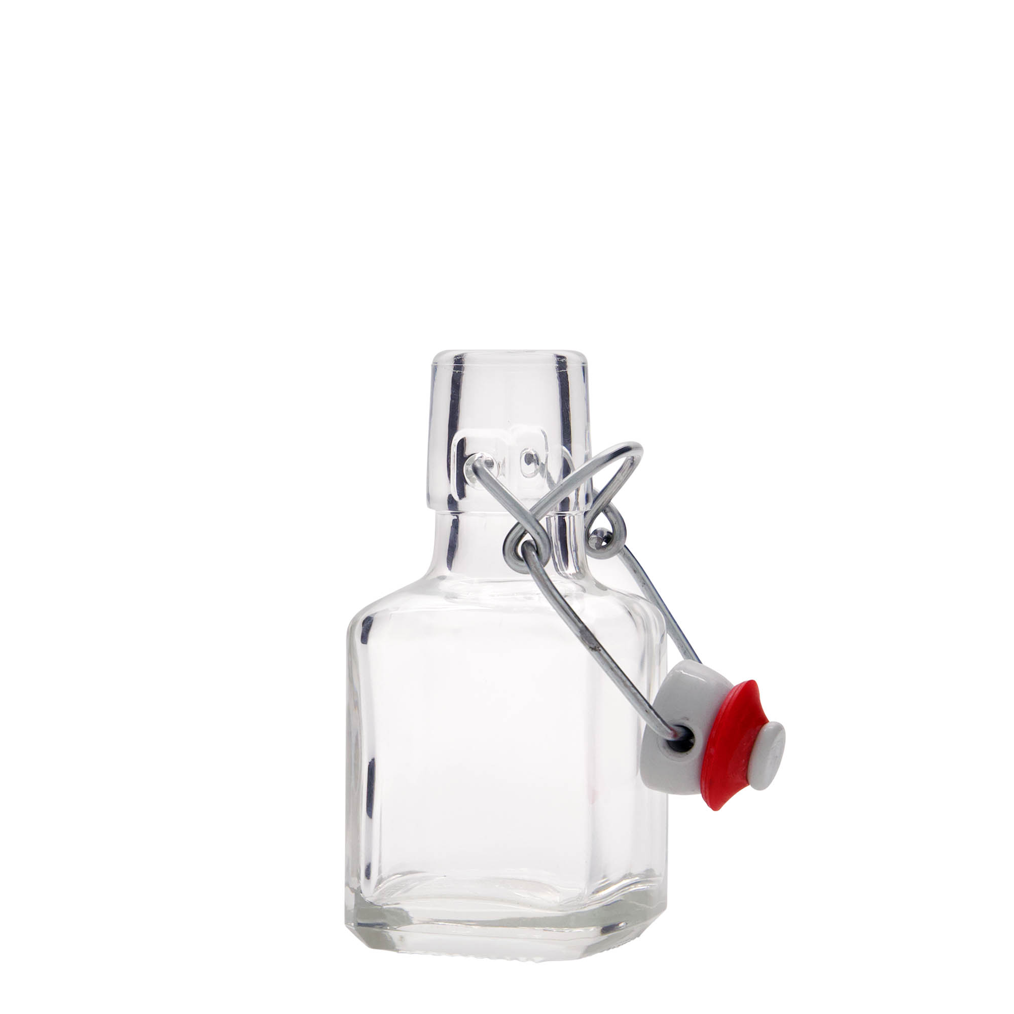 Flacon en verre 100 ml 'Kubica', carré, ouverture : fermeture à bascule Flacon en verre 100 ml 'Kubica', carré, ouverture : fermeture à bascule