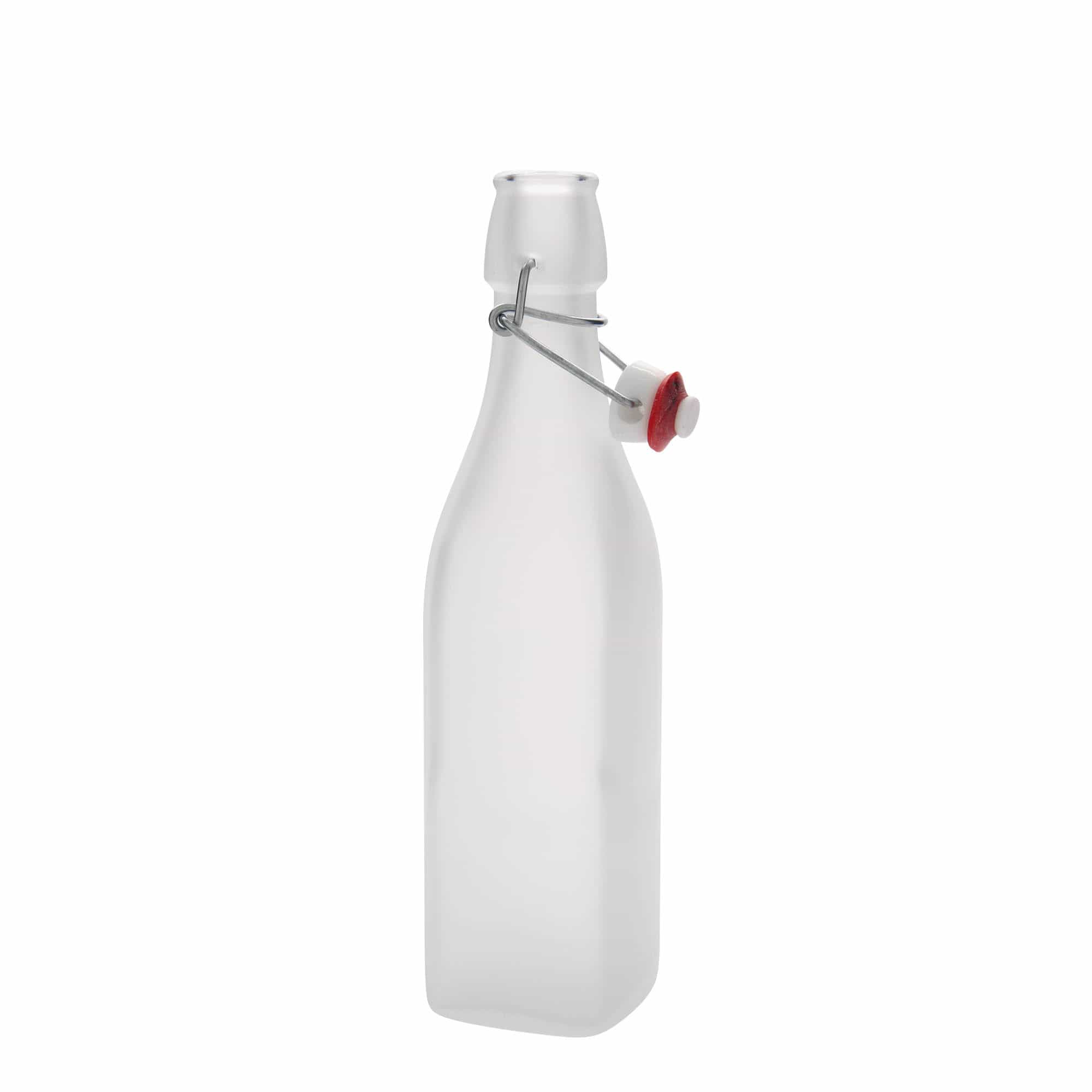 Bouteille en verre 500 ml « Swing », carrée, blanche, ouverture : bouchon à levier