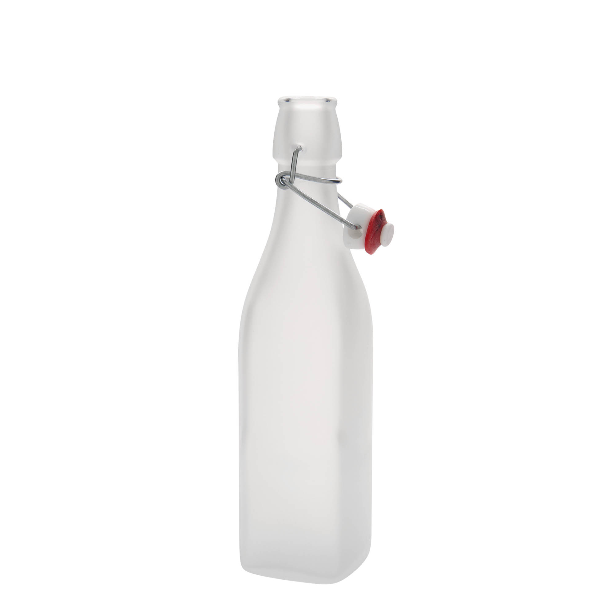 Bouteille en verre 500 ml « Swing », carrée, blanche, ouverture : bouchon à levier