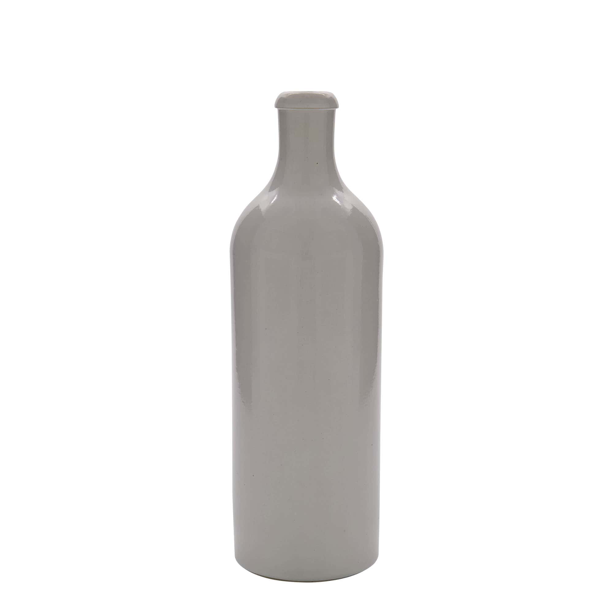 Cruche en grès de 750 ml, blanche, ouverture : bouchon en liège