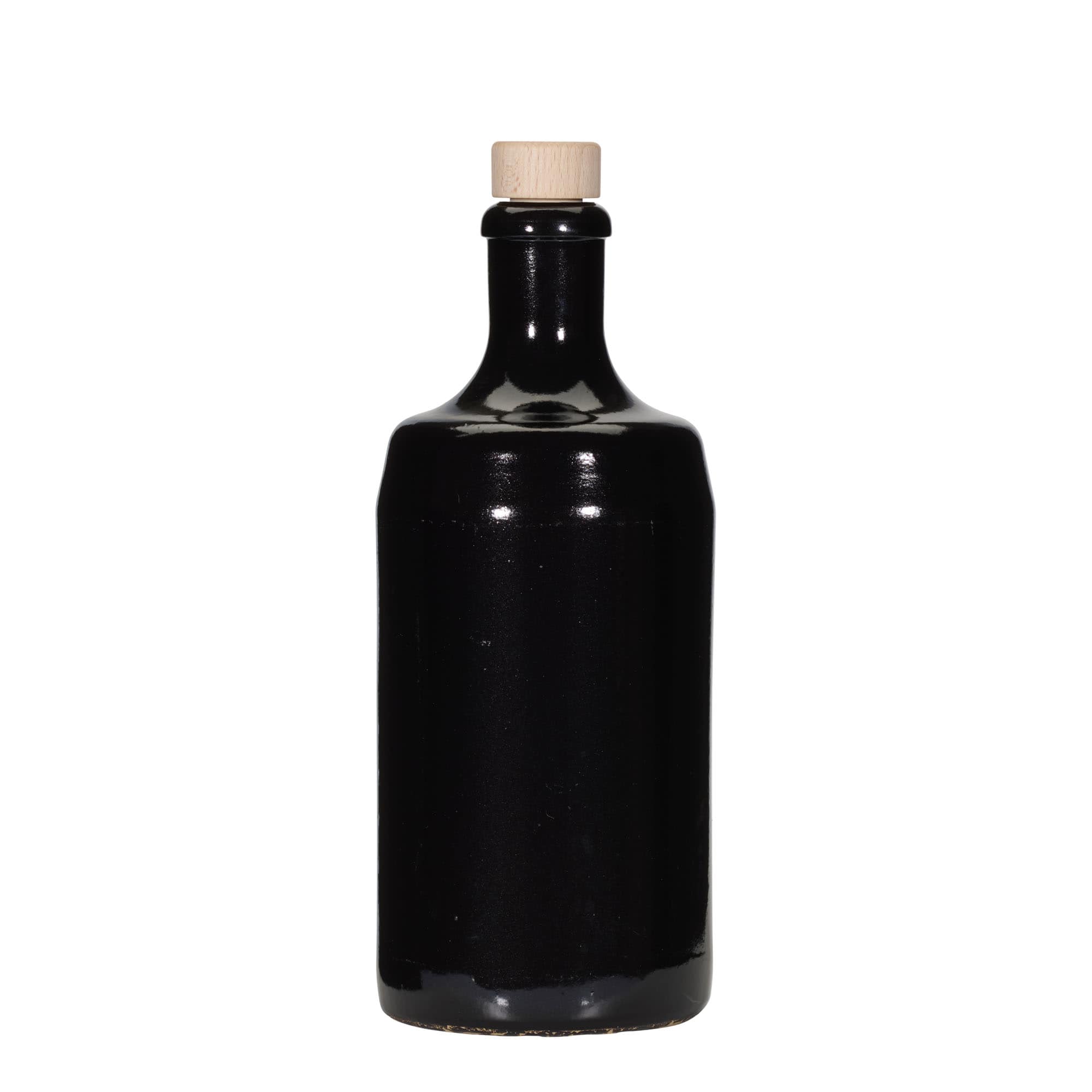 Cruche en grès 700 ml 'Calvados, grès, noir, ouverture : liège'