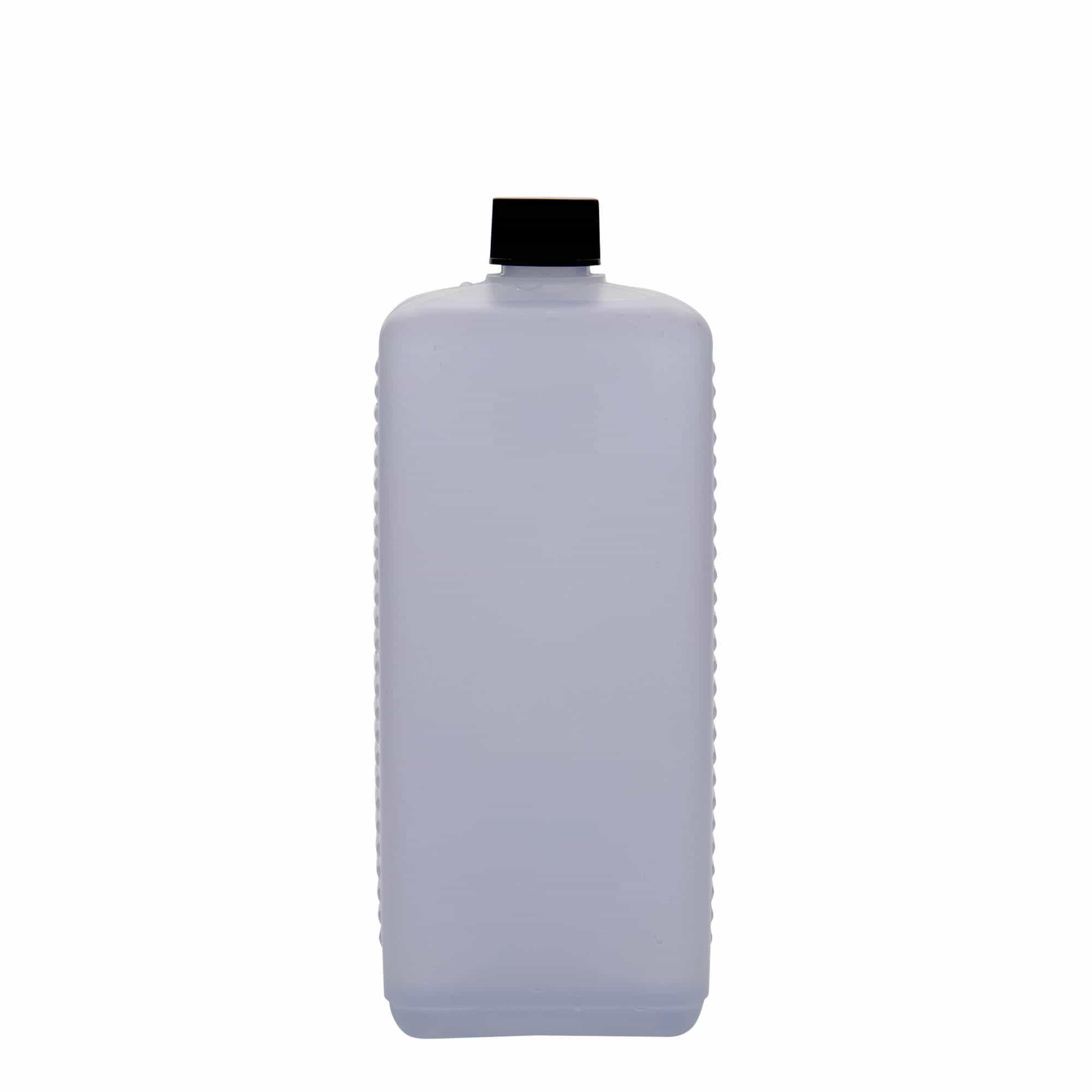 Bouteille bidon 1 000 ml, rectangulaire, plastique PEHD, nature, bouchage: DIN 25 EPE