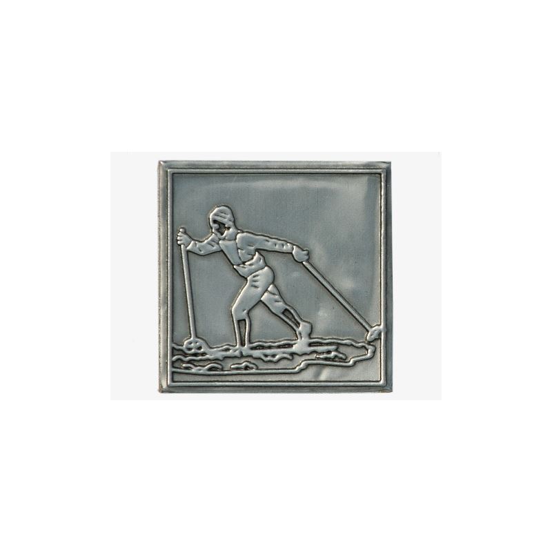 Étiquette en étain « Skilangläufer », carrée, métal, argentée Étiquette en étain « Skilangläufer », carrée, métal, argentée