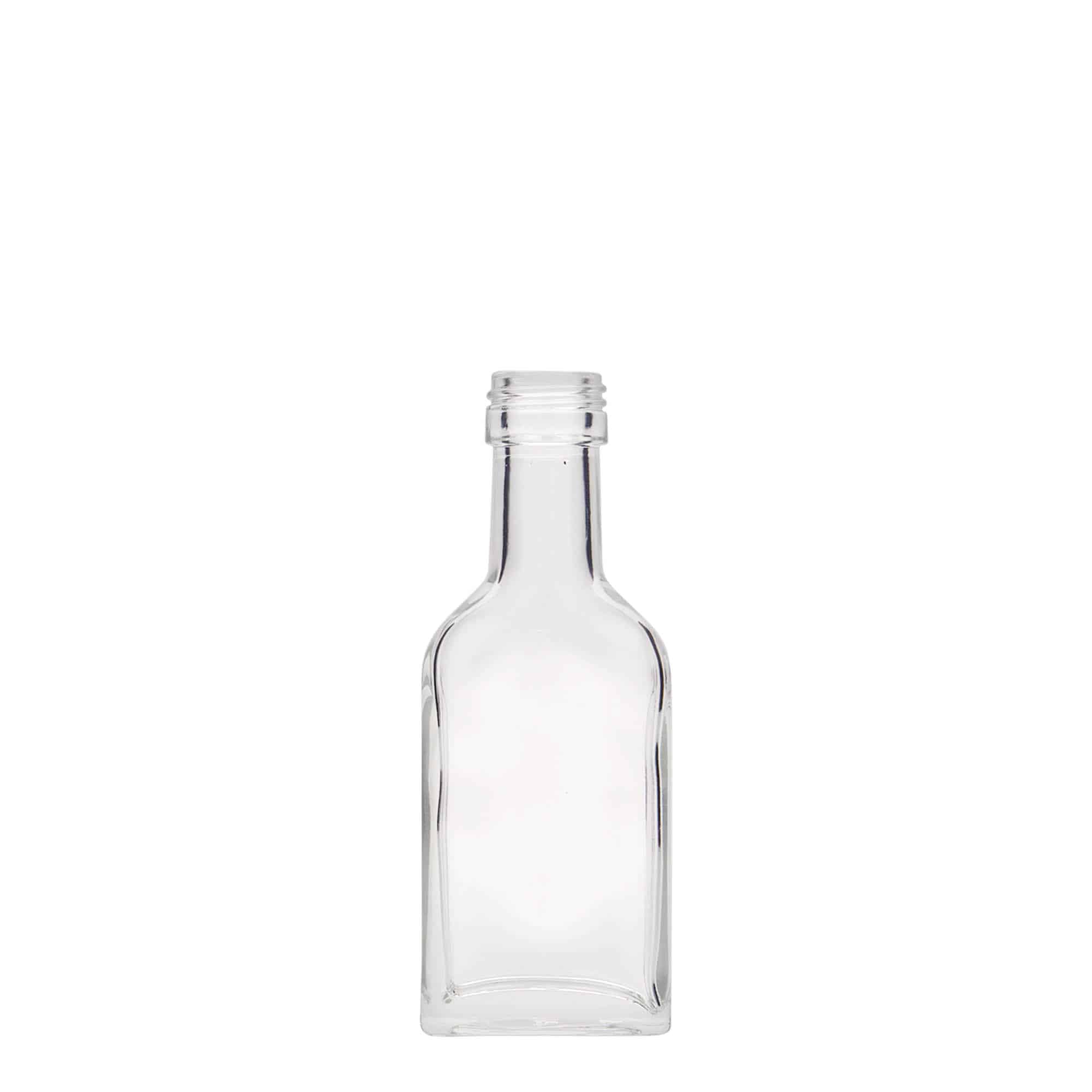 Flasque 40 ml à long cou, rectangulaire, verre, bouchage: PP 22 Flasque 40 ml à long cou, rectangulaire, verre, bouchage: PP 22