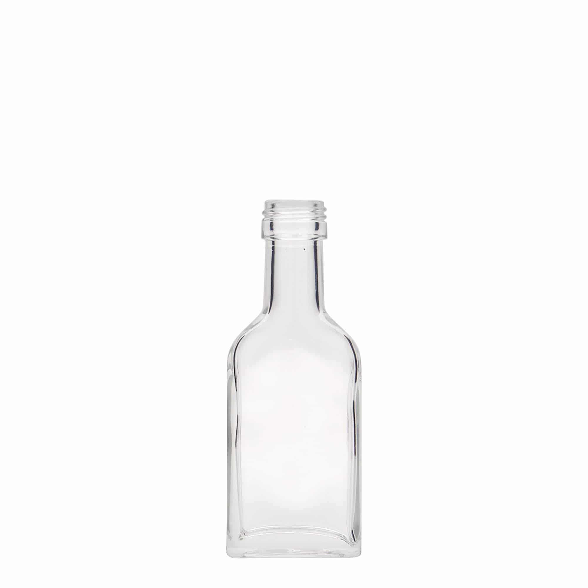 Flacon de poche 40 ml col long, rectangulaire, verre, ouverture : PP 22