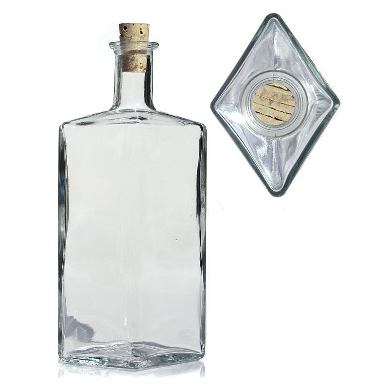 Bouteille en verre 500 ml « Riva », en forme de losange, ouverture : bouchon en liège