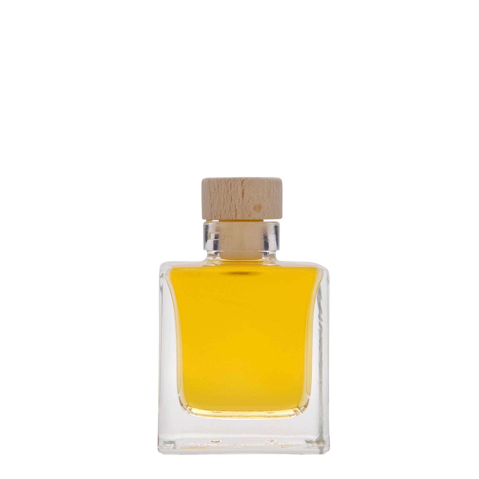 Flacon en verre 100 ml « Cube », carré, ouverture : bouchon en liège