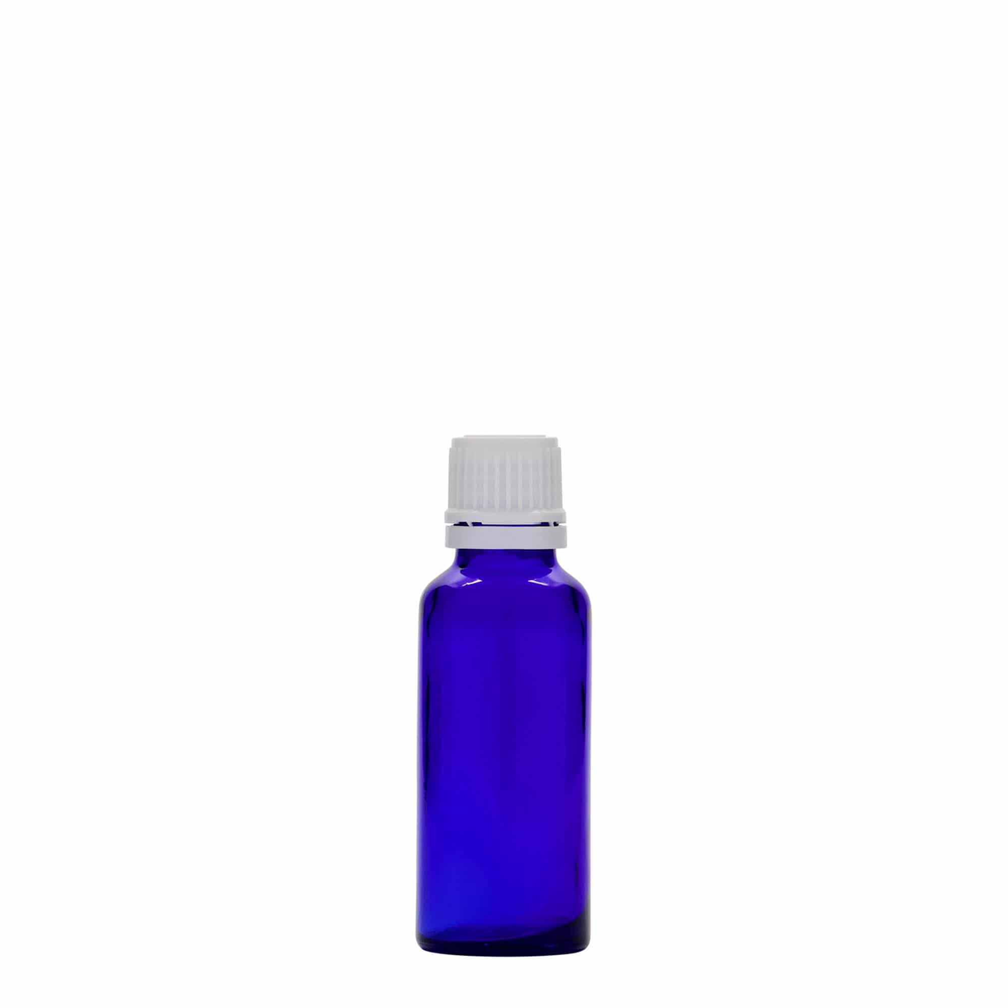 Flacon médical 30 ml, verre, bleu royal, ouverture : DIN 18
